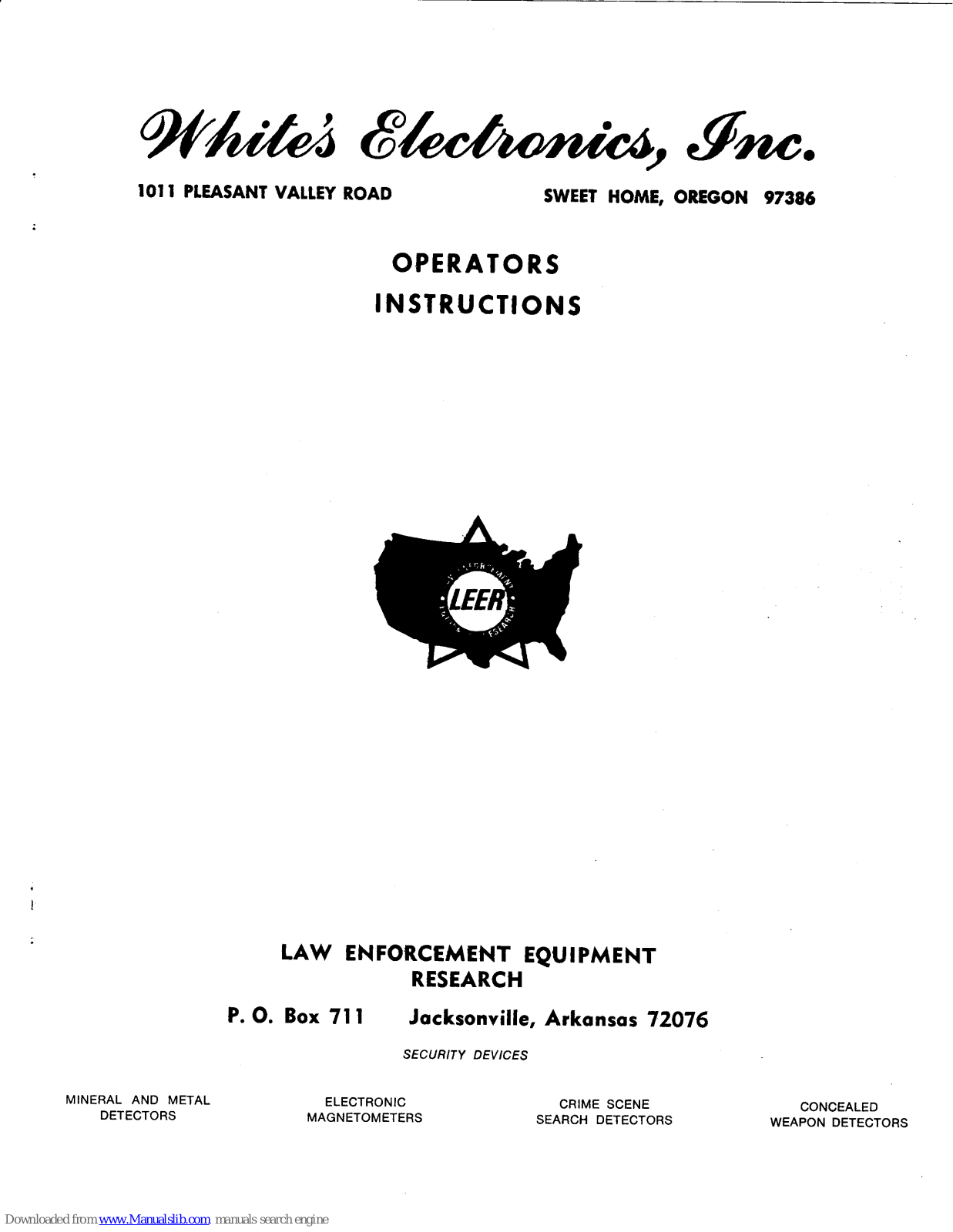 White’s Electronics Lawman L-6, Lawman L-7, Lawman L-8 Operating Instructions Manual