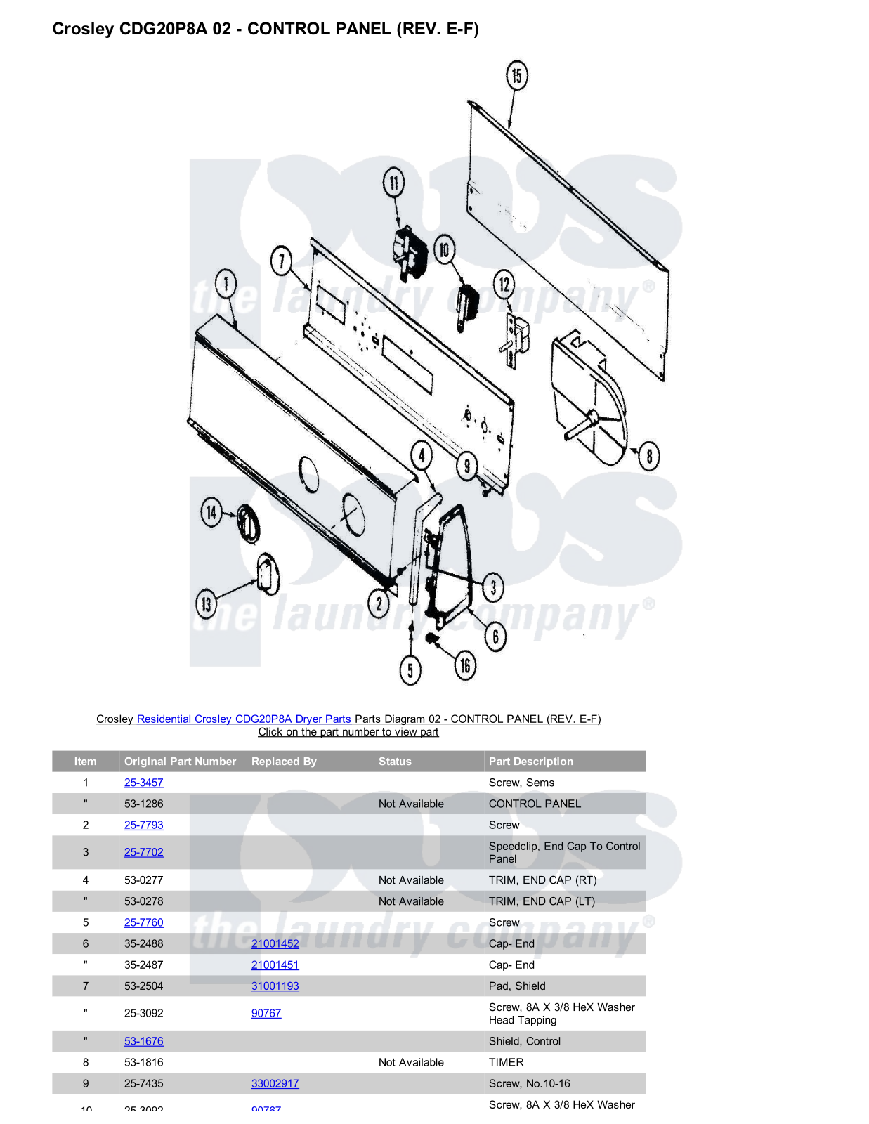 Crosley CDG20P8A Parts Diagram