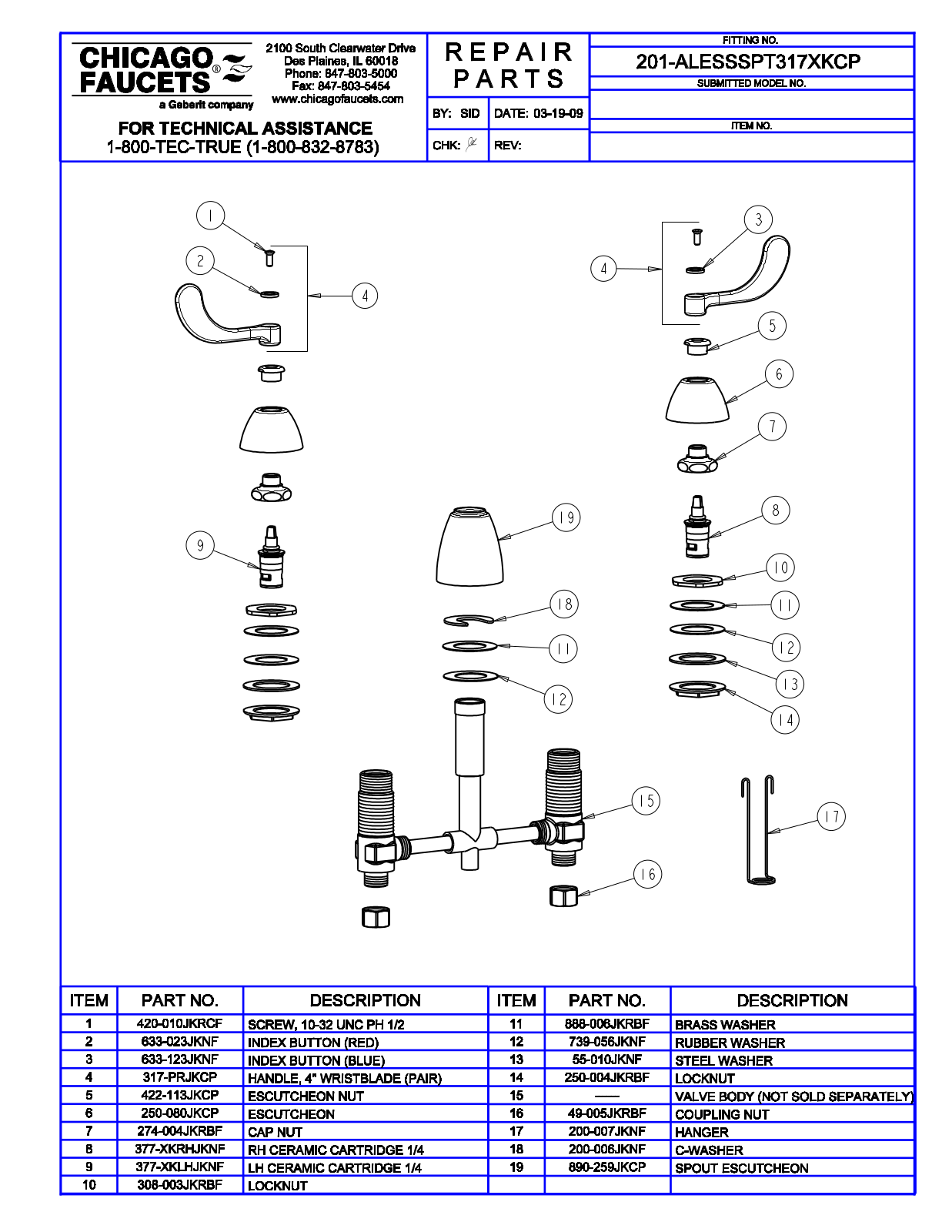 Chicago Faucet 201-ALESSSPT317XK Parts List