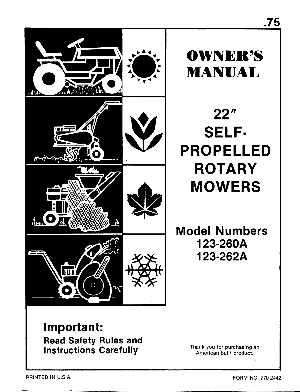 MTD 123-262A, 123-260A User Manual