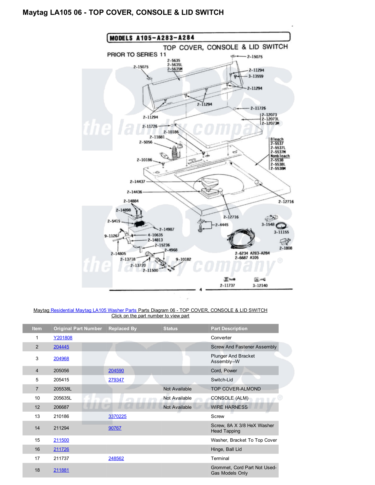 Maytag LA105 Parts Diagram