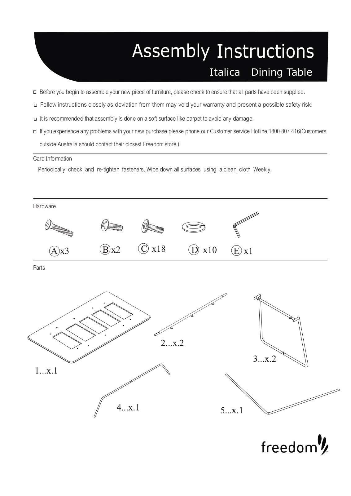 Freedom Italica Dining Table Assembly Instruction