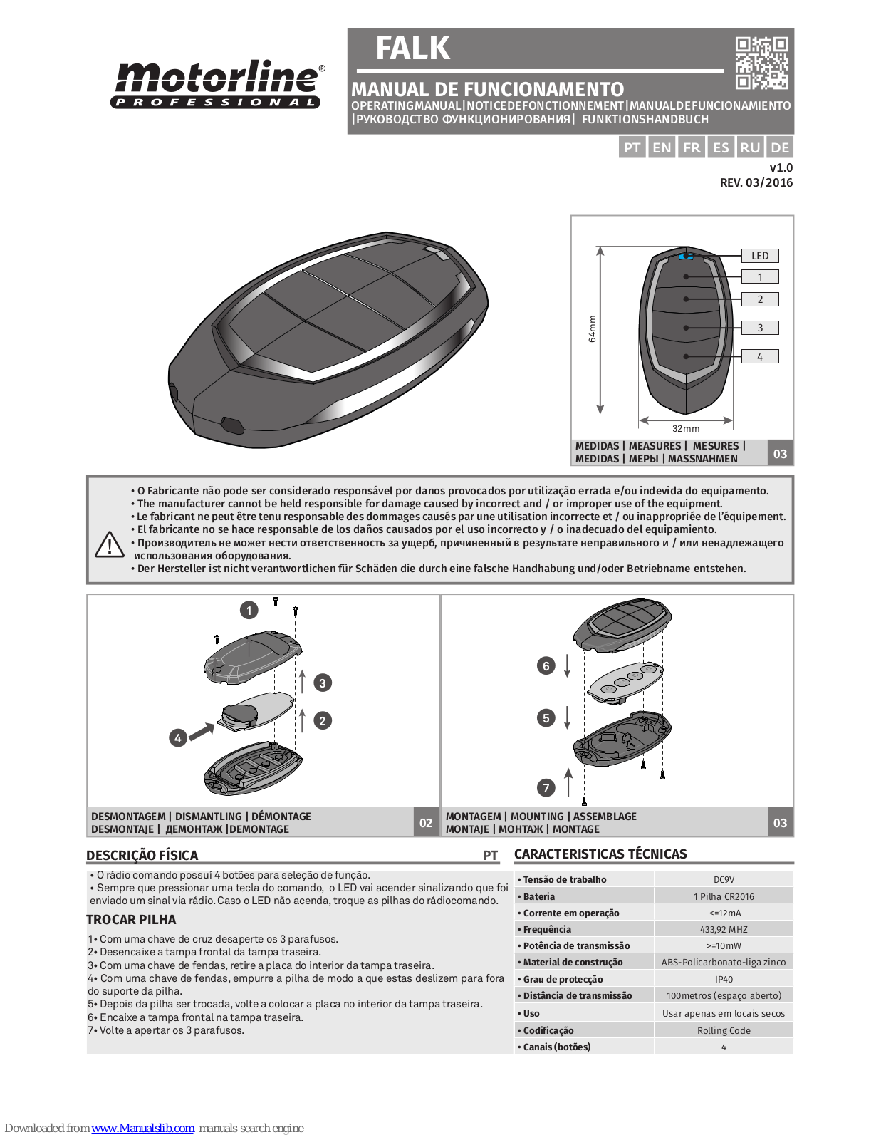 Motorline professional FALK Operating Manual