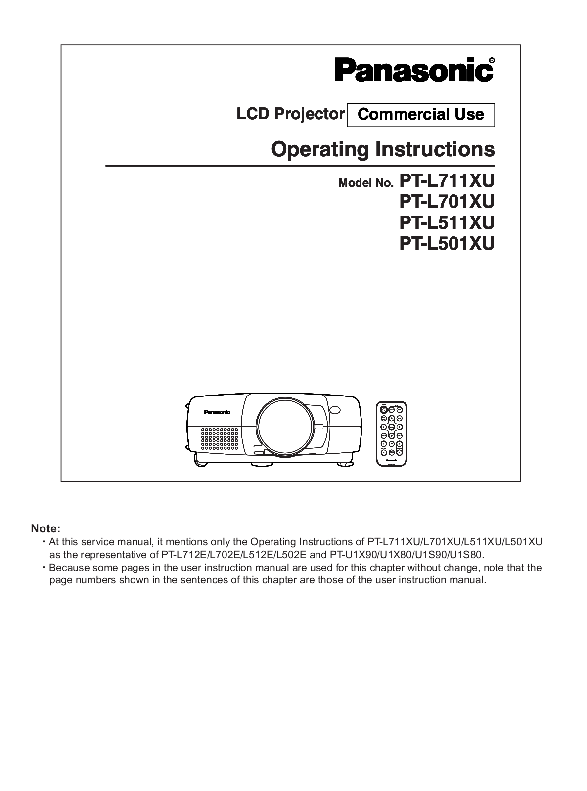 Panasonic PT-L711XU, PT-L701XU, PT-L501XU, PT-L511XU User Manual