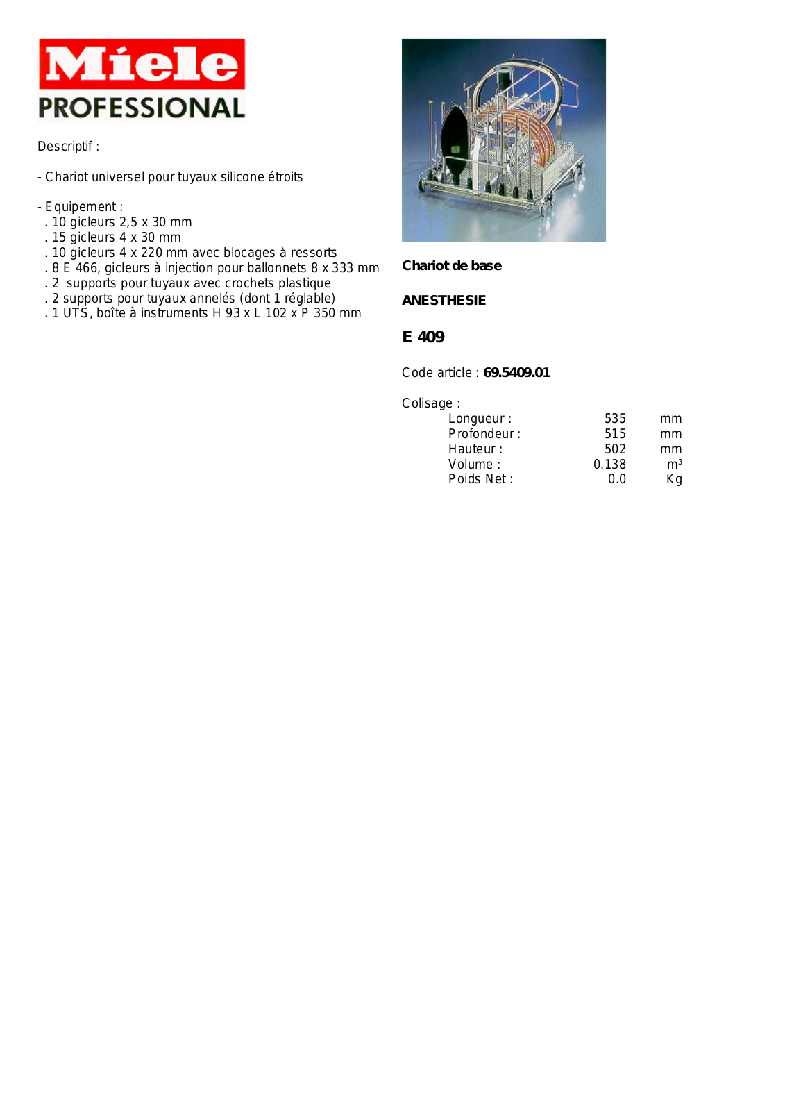 MIELE E 409 DESCRIPTIF User Manual