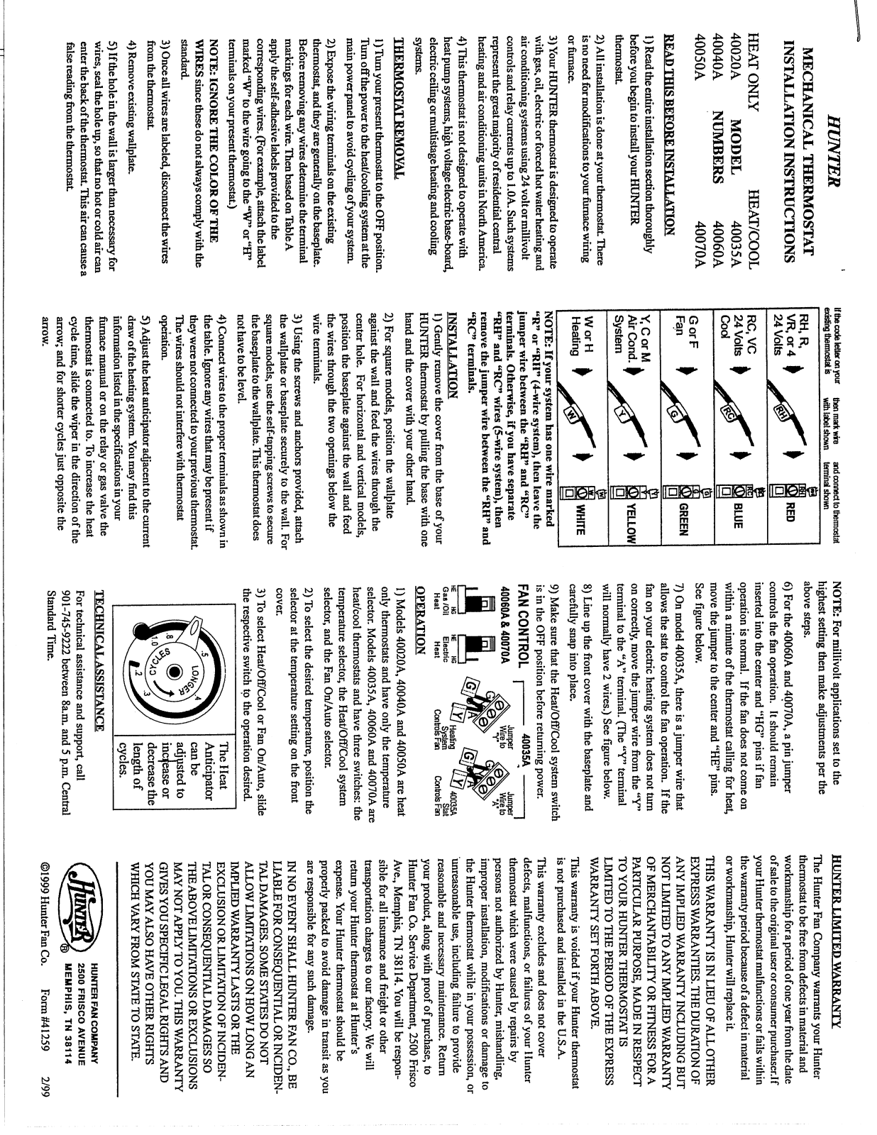 Hunter Fan 40070A, 40040A, 40050A, 40060A User Manual