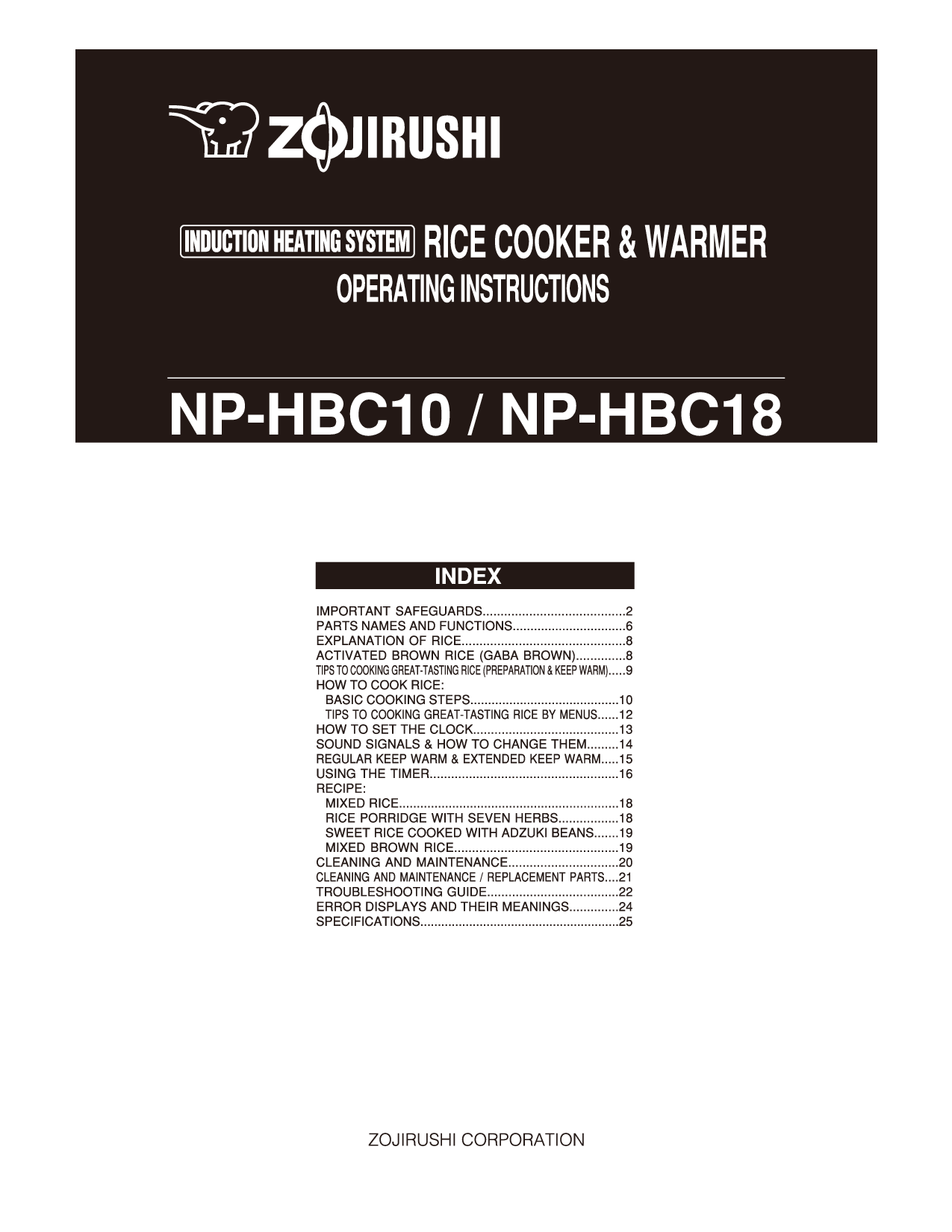Zojirushi NP-HBC10, NP-HBC18 User Manual