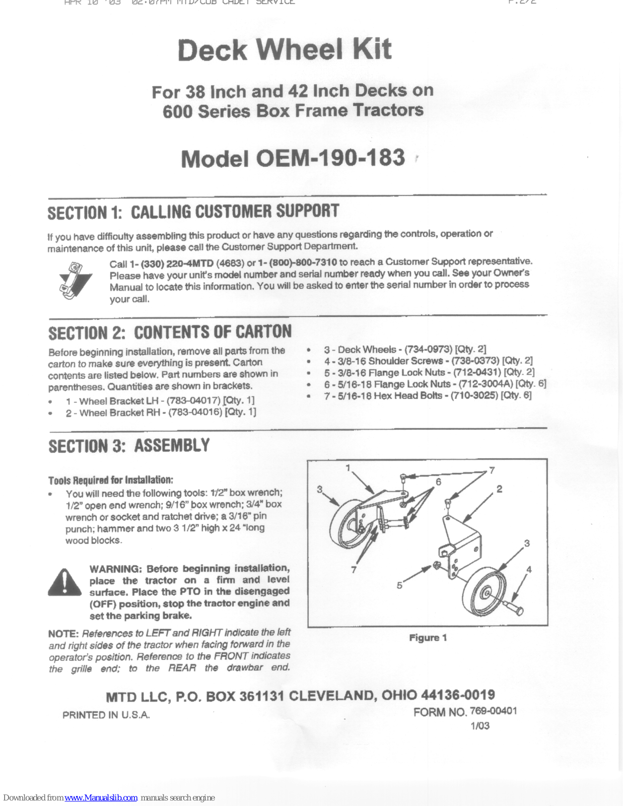 MTD OEM-190-183 Specifications - ManualMachine.com