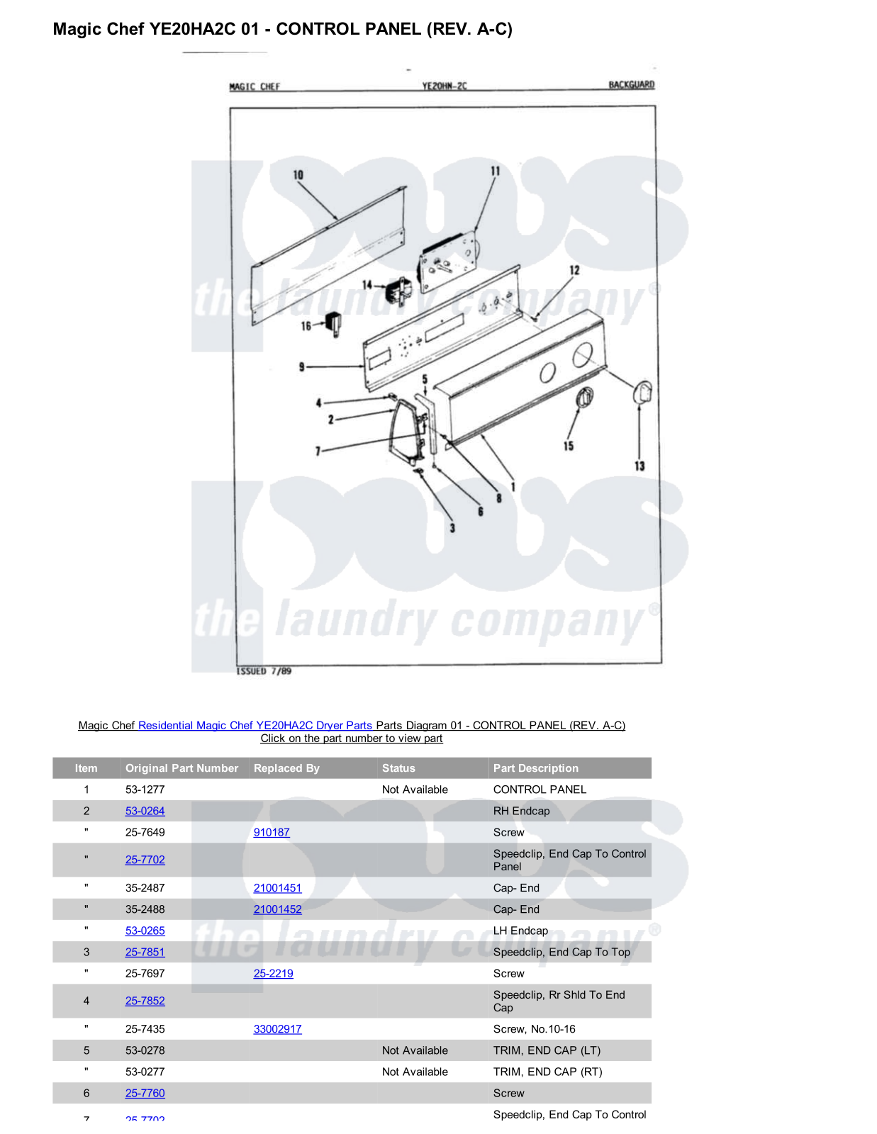 Magic Chef YE20HA2C Parts Diagram