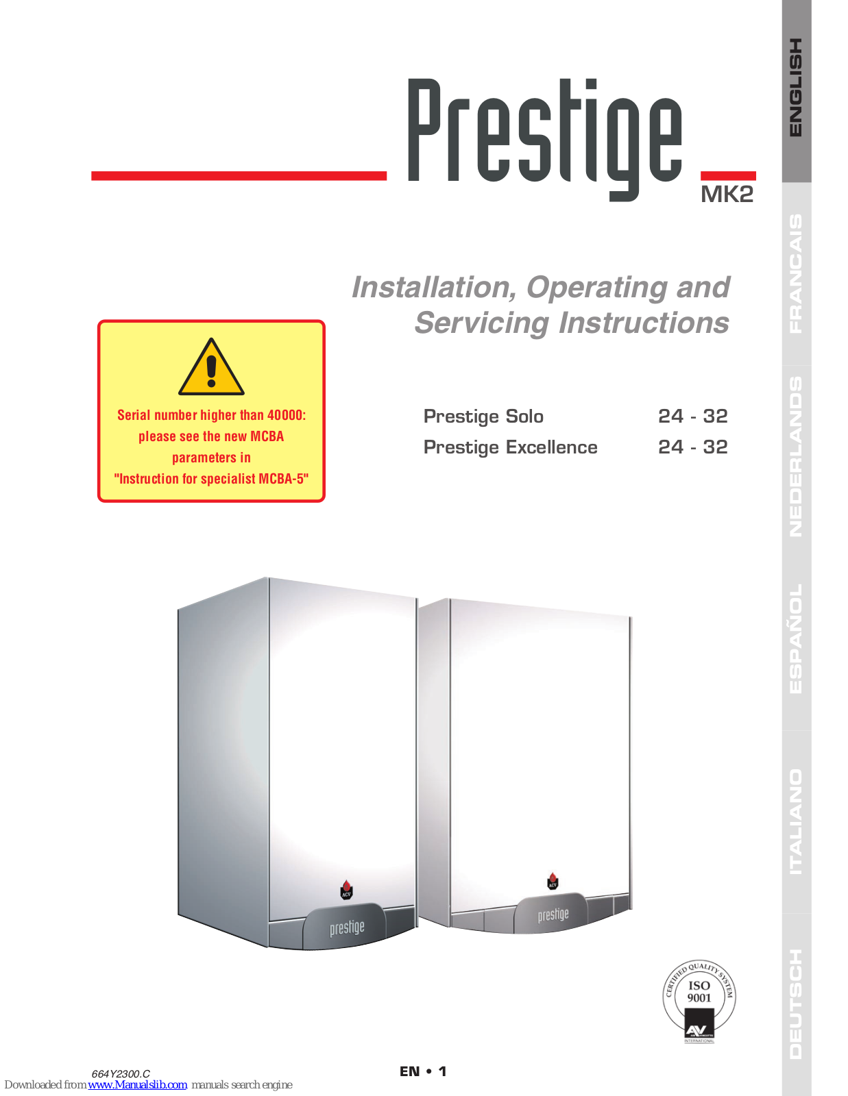 Prestige Solo, Excellence, Solo 24, Solo 32, Solo P 24 Installation, Operating And Servicing Instructions