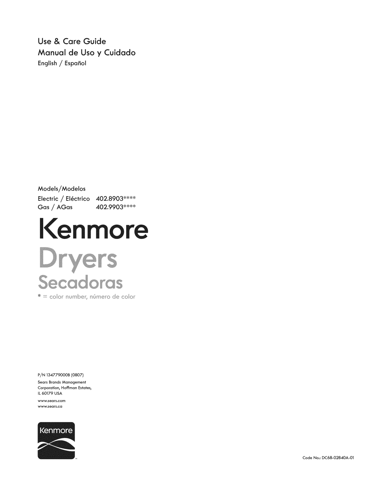 Kenmore 40299032012, 40299032011, 40299032010, 40289032012, 40289032011 Owner’s Manual