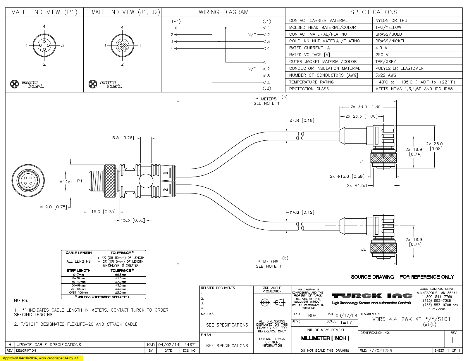 Turck VBRS4.4-2WK4T-0.3/0.3S101 Specification Sheet