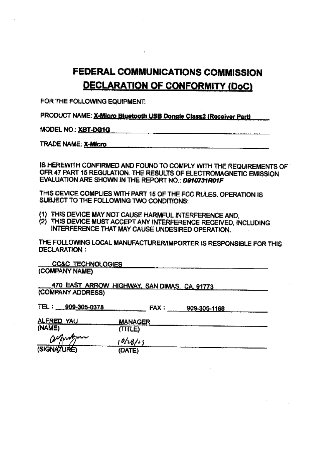 X Micro Technology XBT-DG1G User Manual