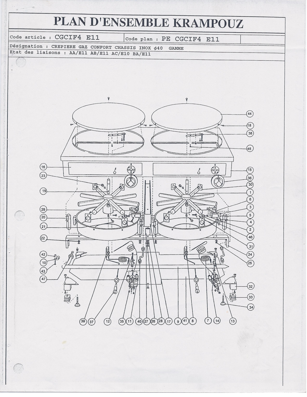 Krampouz-Eurodib CGCIF4 PARTS LIST