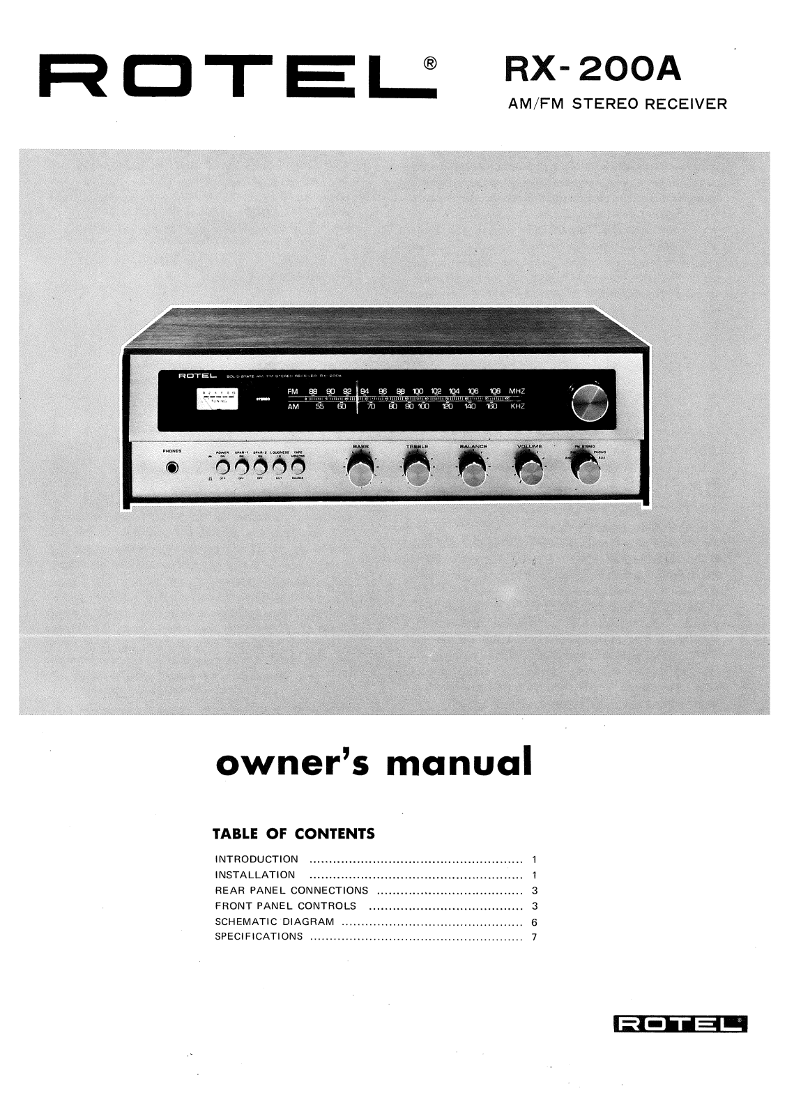 Rotel RX-200A User Manual