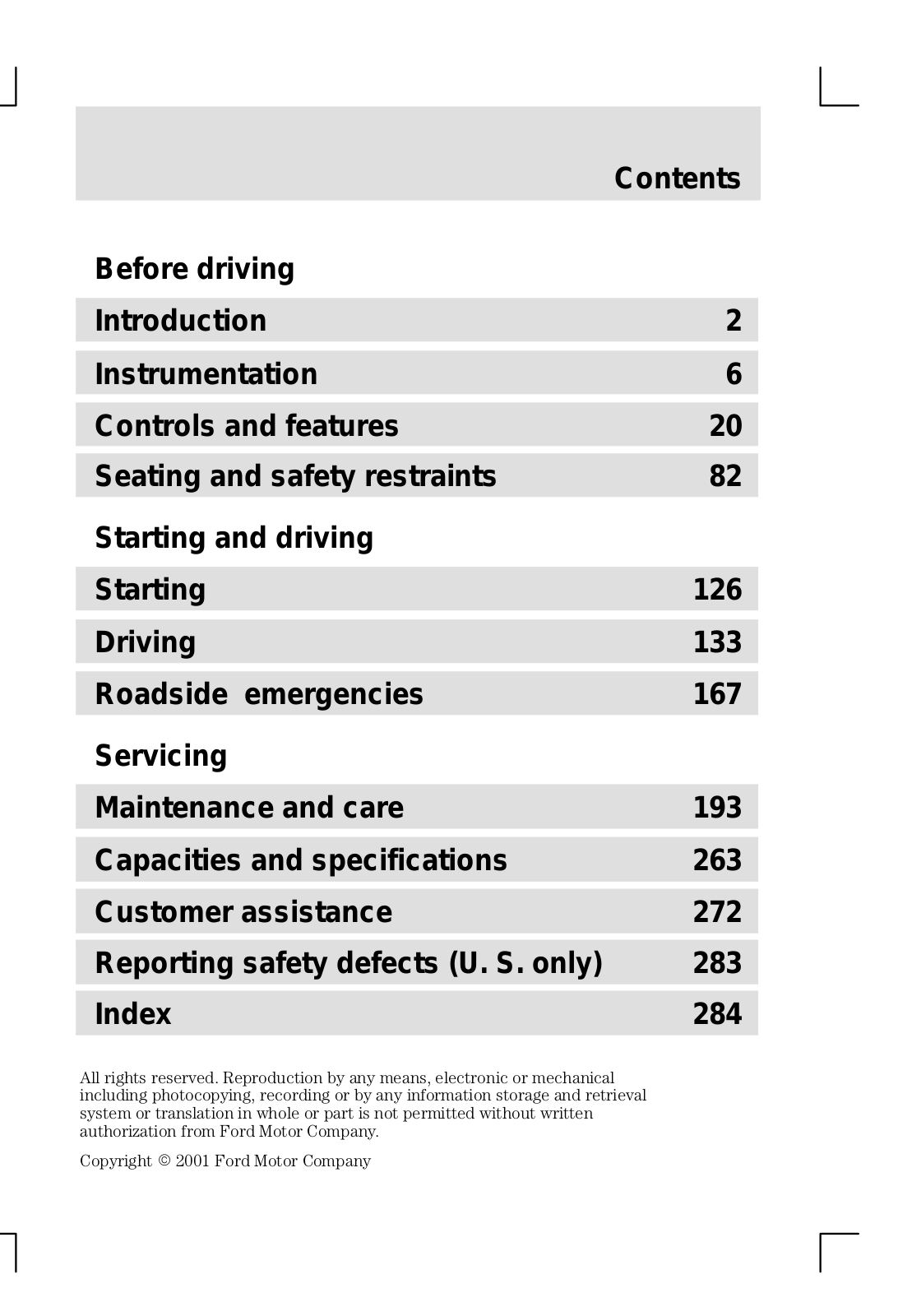 Ford FOCUS 2001 Owner Manual