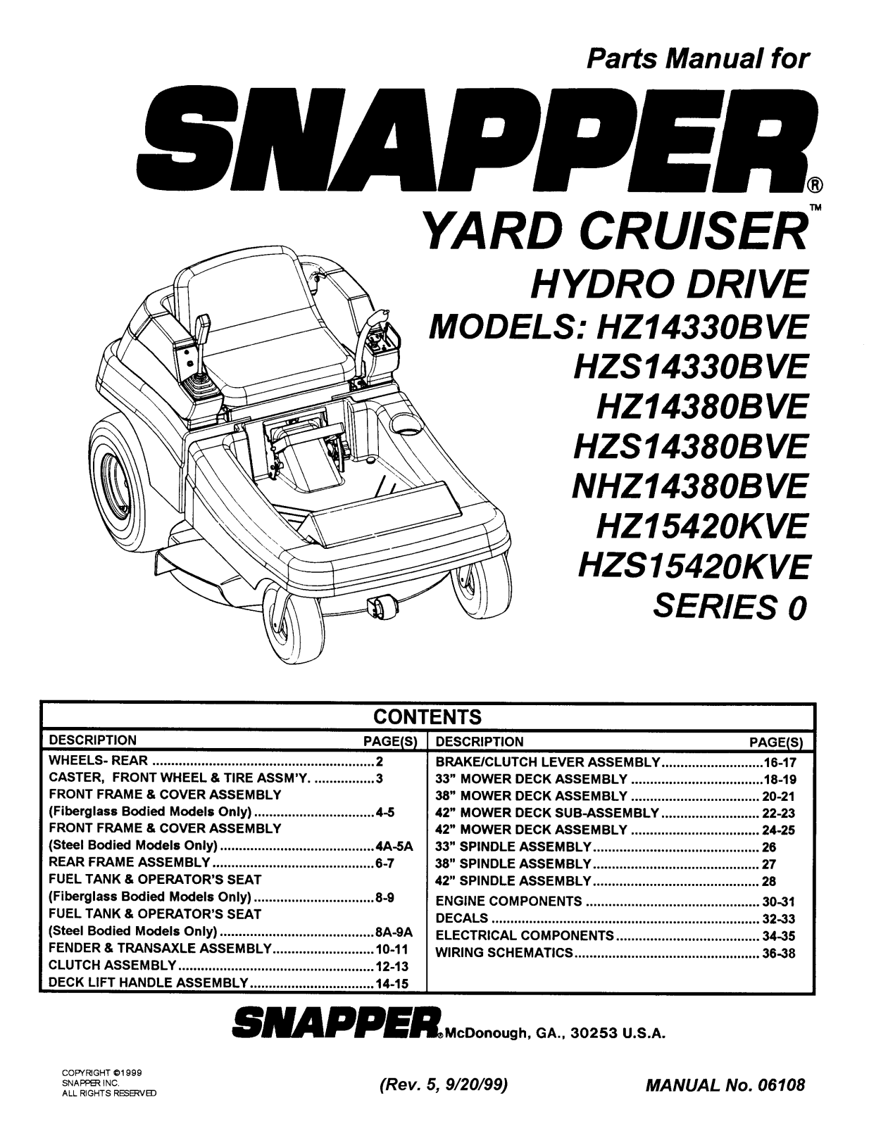 Snapper HZS15420KVE, HZS14380BVE, HZ14330BVE, HZ15420KVE, HZS14330BVE User Manual