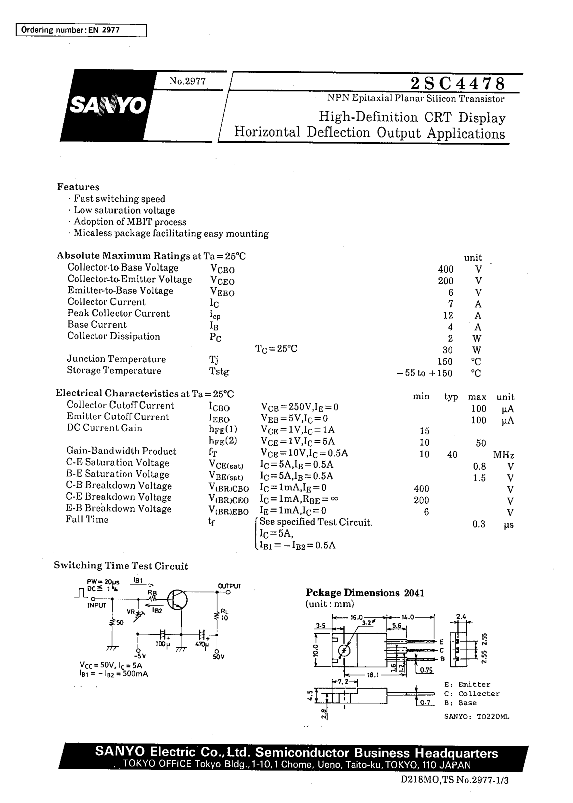 SANYO 2SC4478 Datasheet