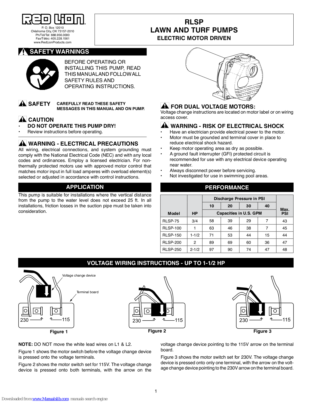 red lion RLSP-100, RLSP-75, RLSP-150, RLSP-200, RLSP-250 User Manual