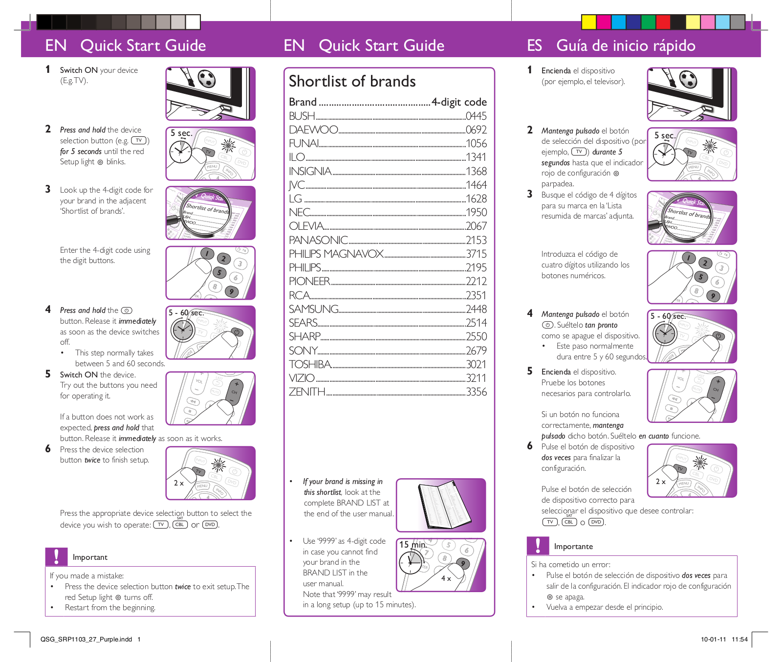 Philips SRP1103/27 Quick Start Guide