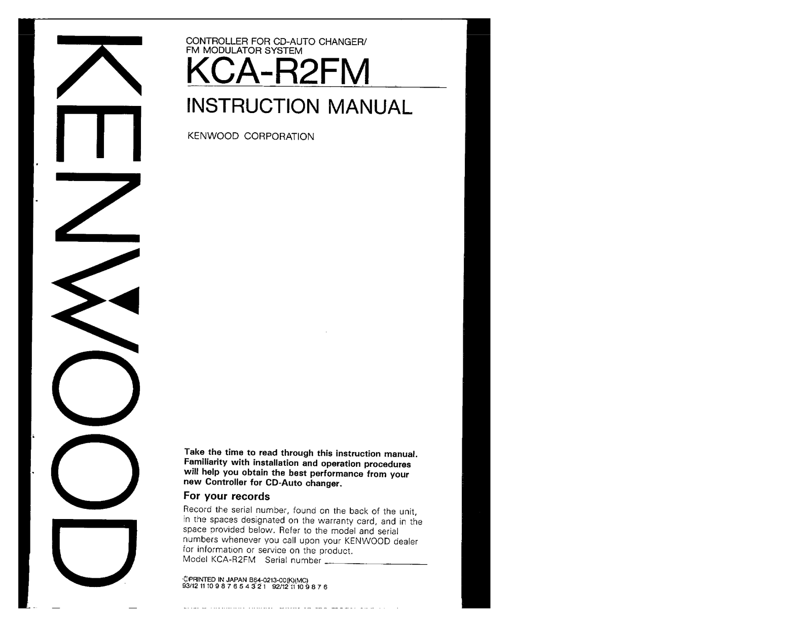 Kenwood KCA-R2FM Owner's Manual