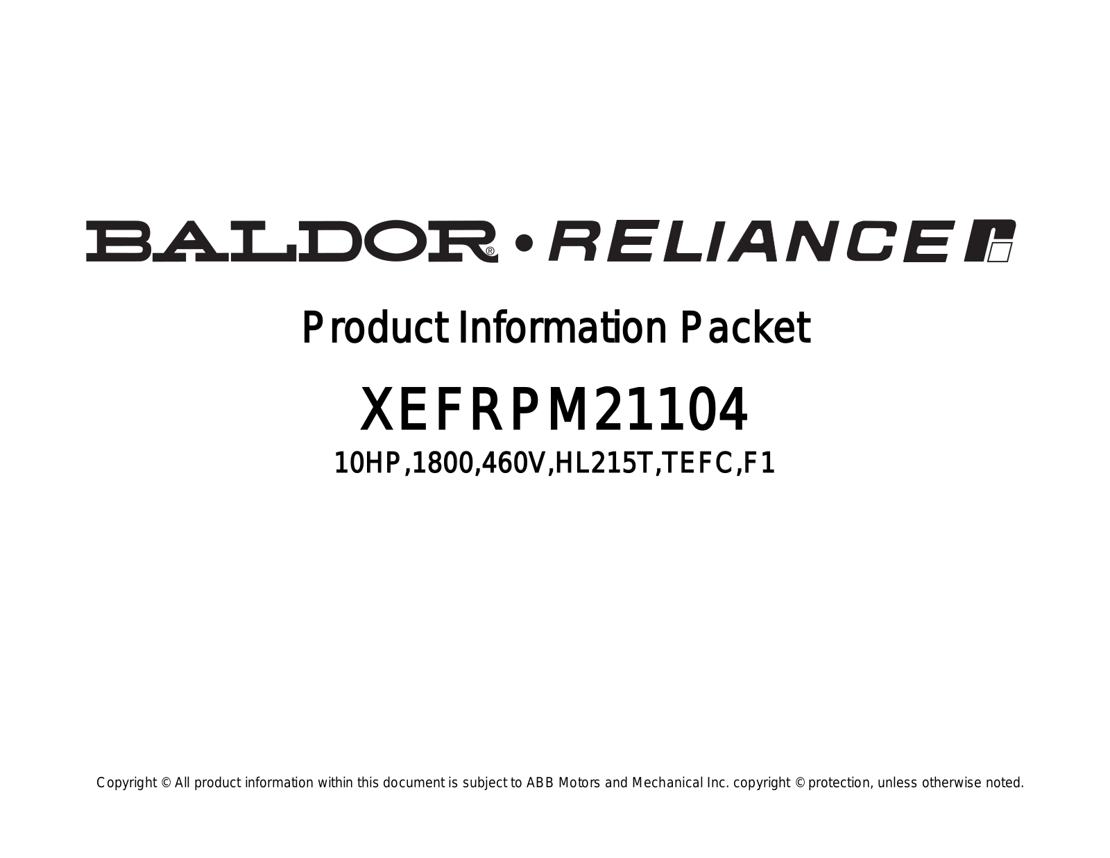 Baldor XEFRPM21104 Product Information Sheet