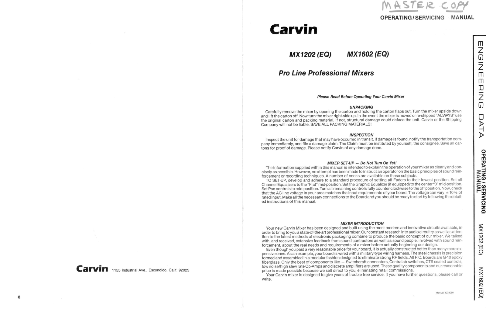 Carvin MX1602, MX1202 User Manual