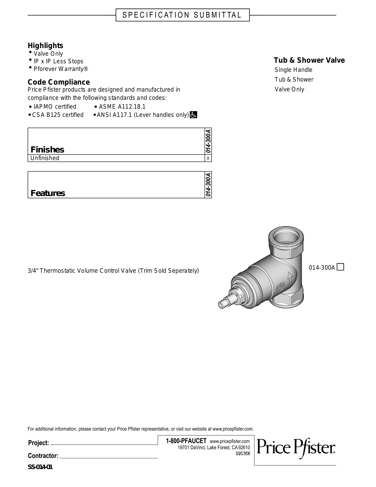 Pfister PPR2397 Specifications - ManualMachine.com