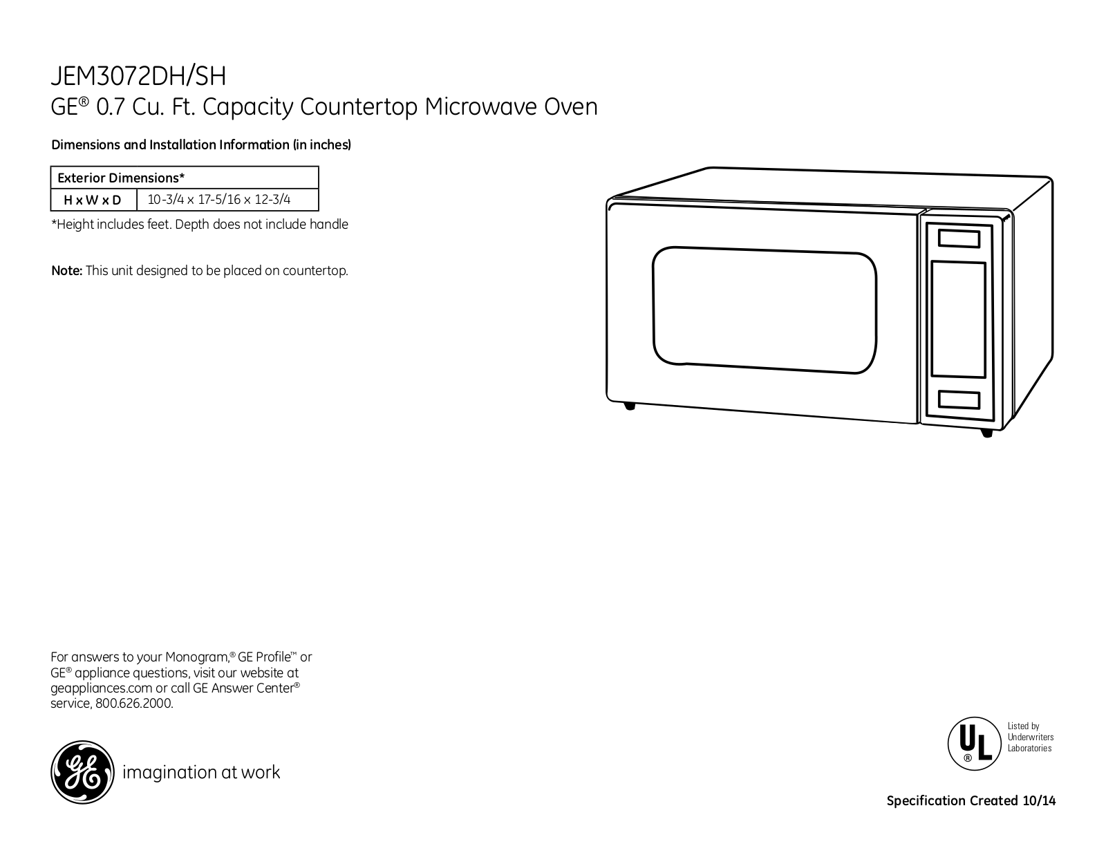 GE JEM3072SHSS Specs