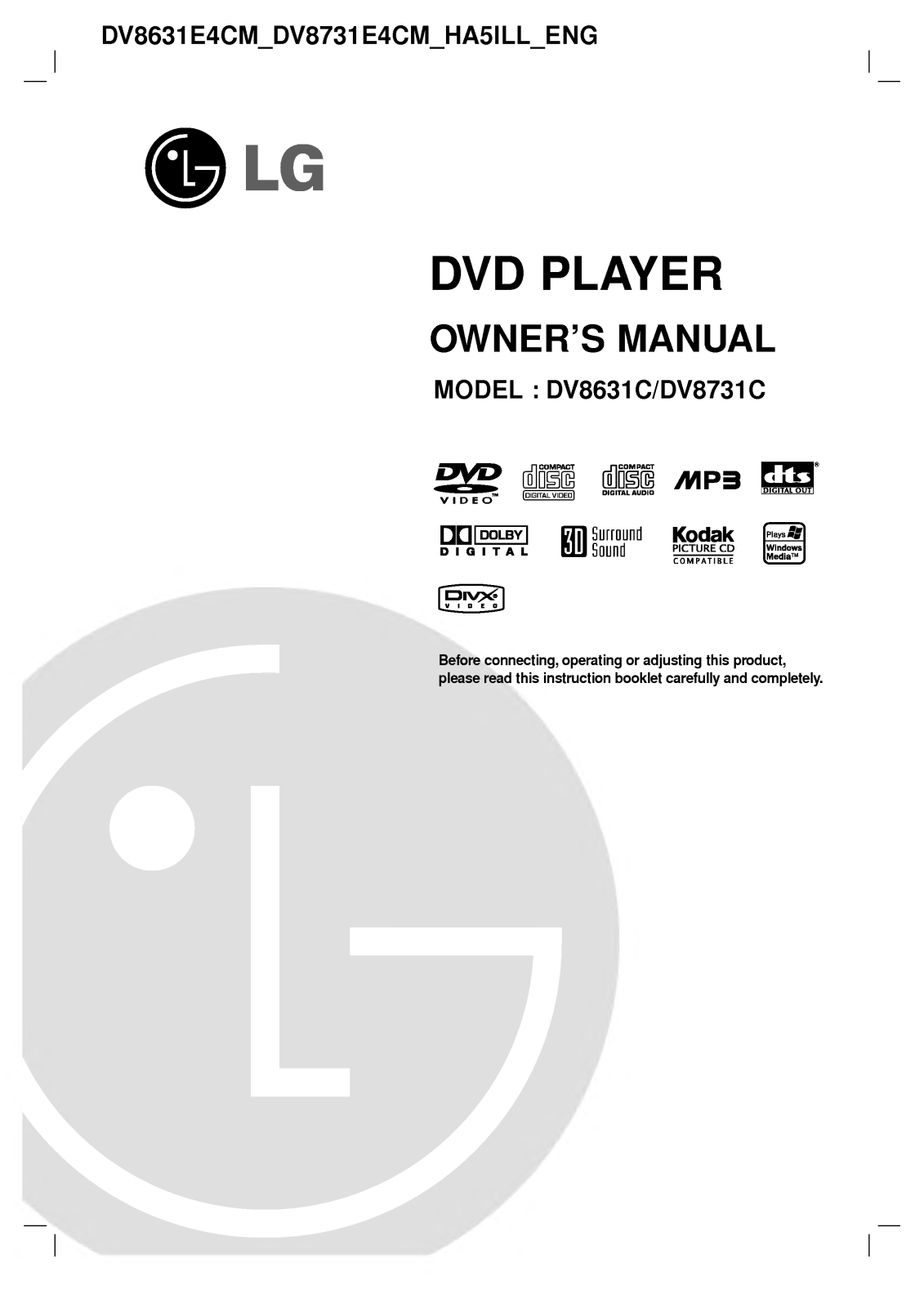 Lg DV8631C, DV8731C Owners Manual