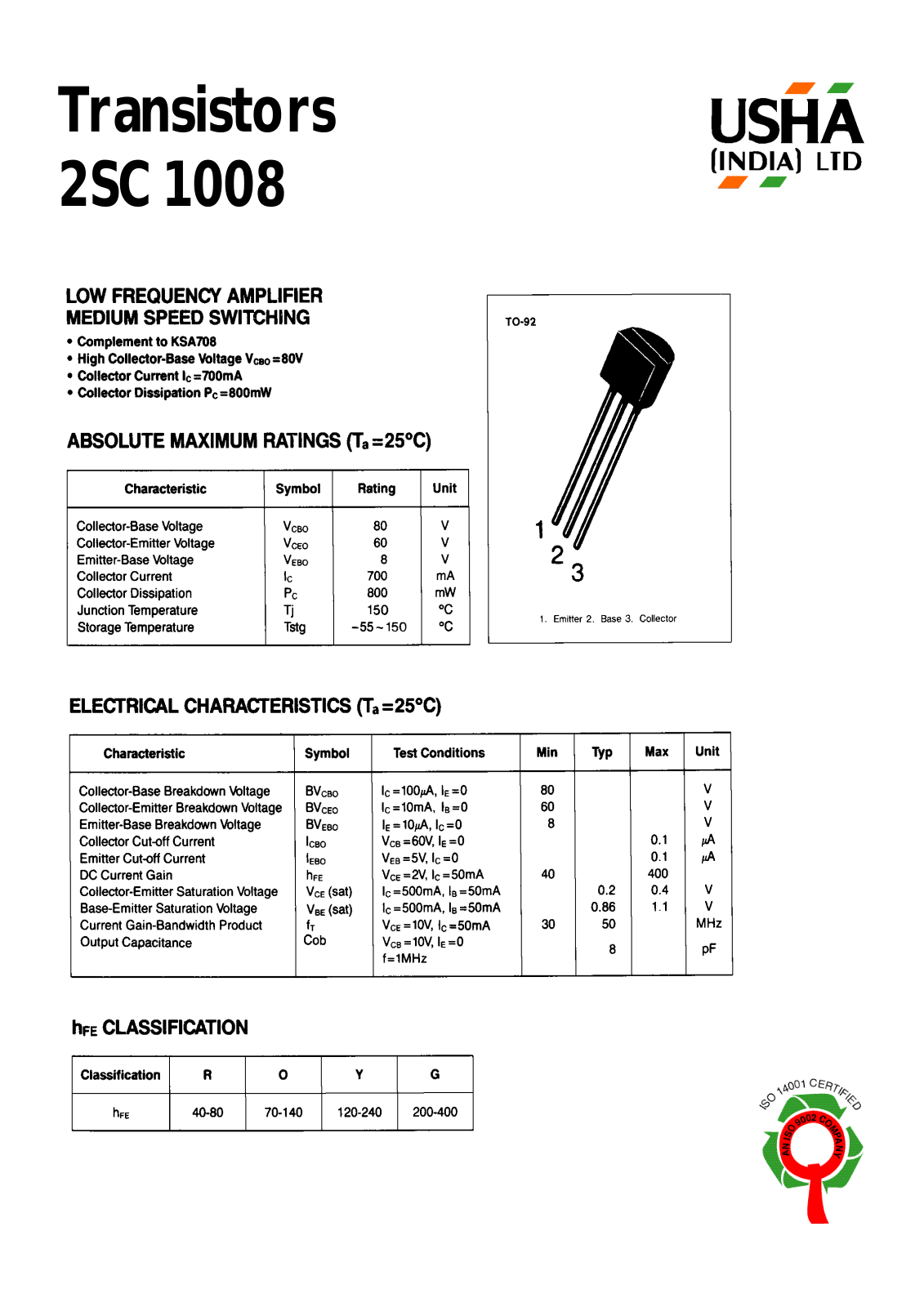 USHA 2SC1008 Datasheet