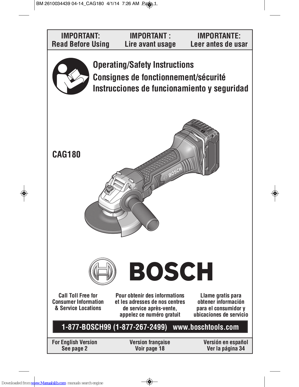 Bosch CAG180 Operating/safety Instructions Manual