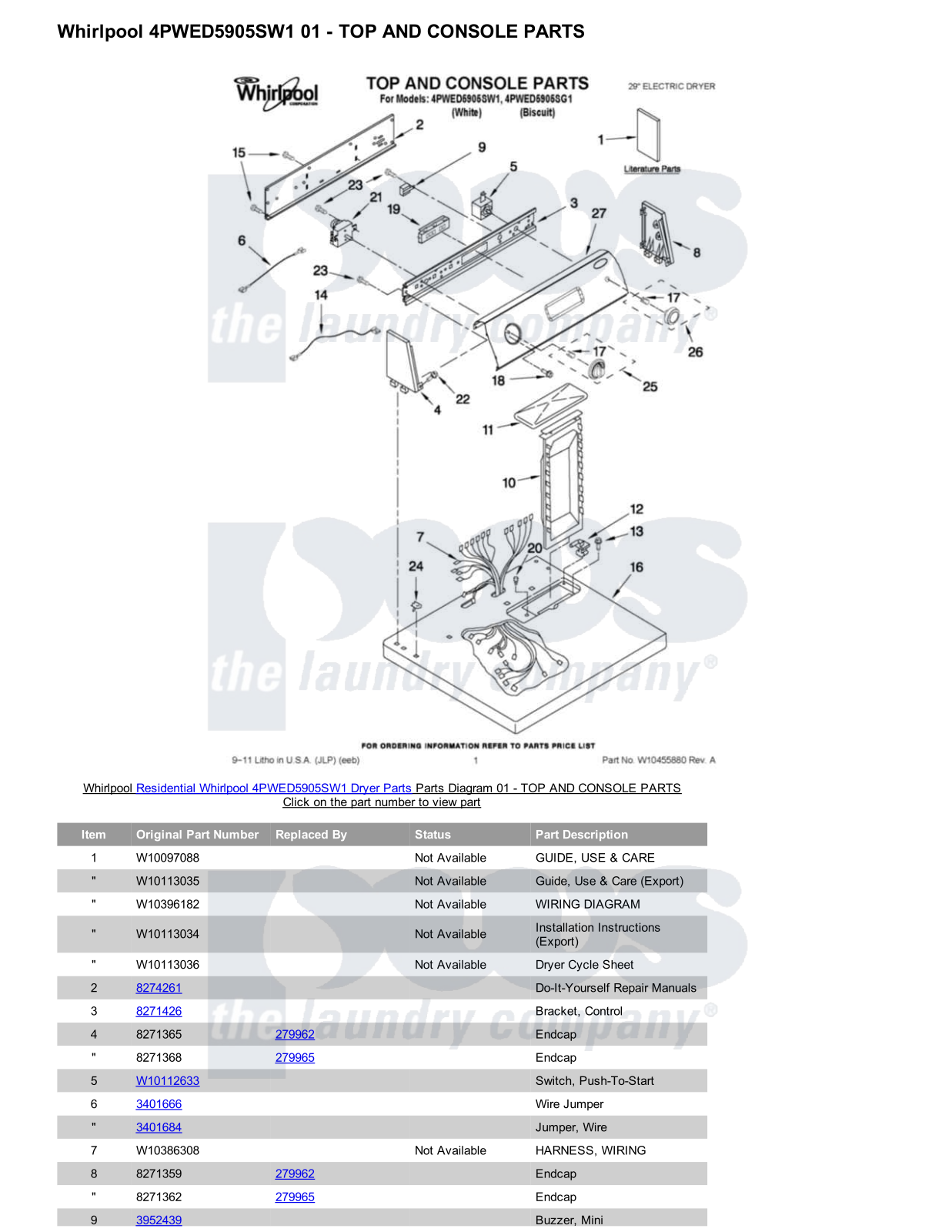 Whirlpool 4PWED5905SW1 Parts Diagram