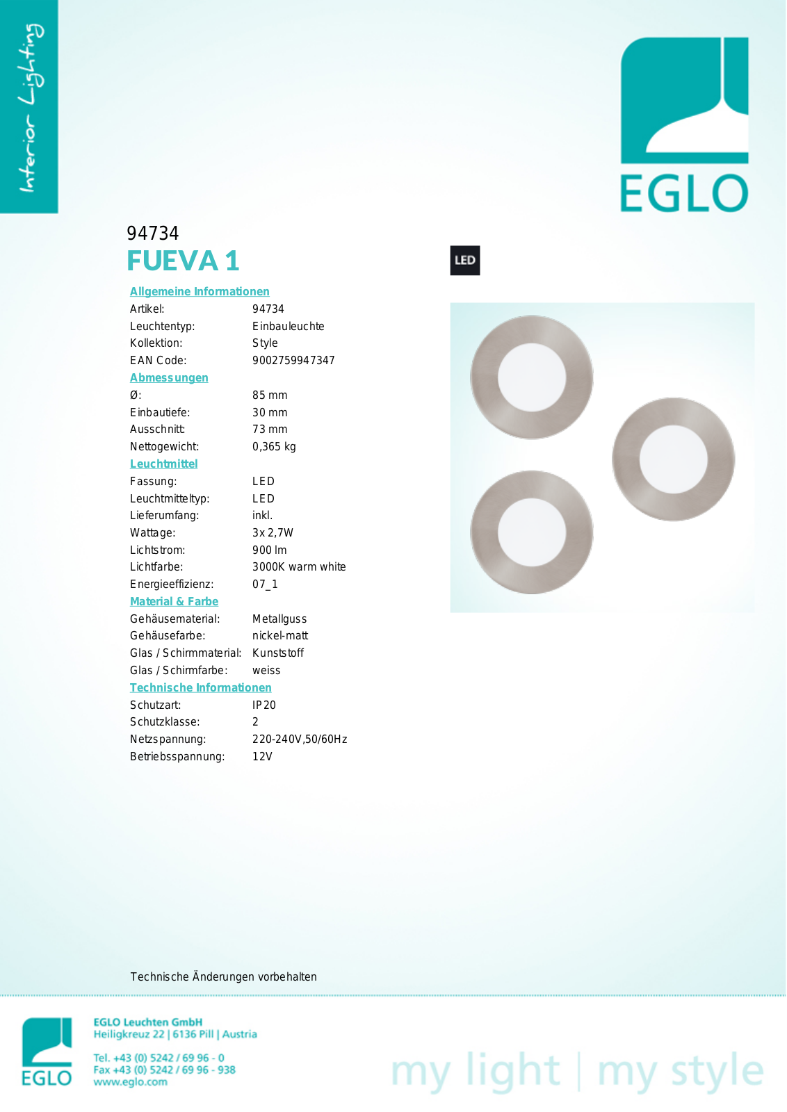 Eglo 94734 Service Manual