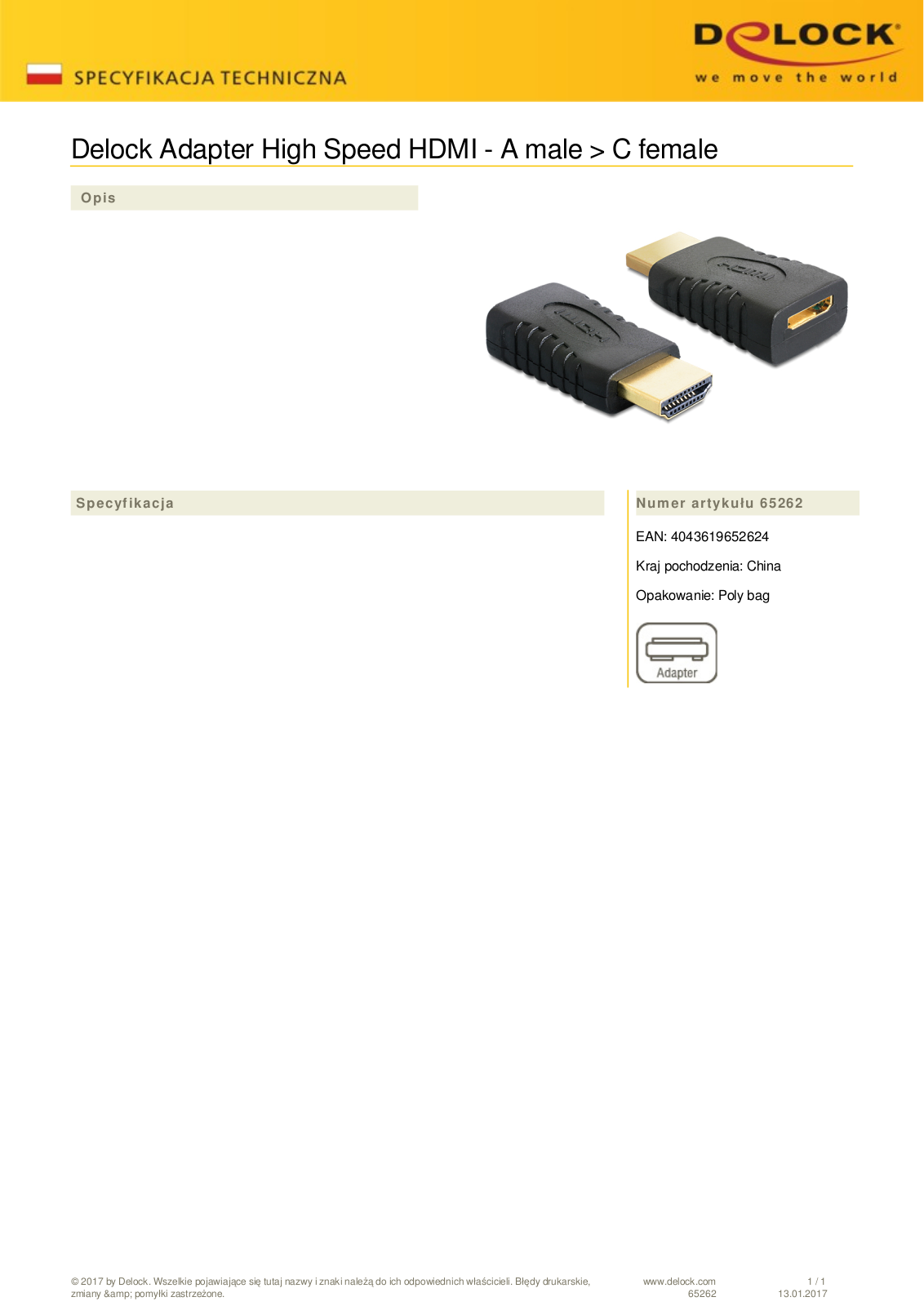 DeLOCK HDMI Typ D Micro,HDMI Typ A Adapter weiß User Manual