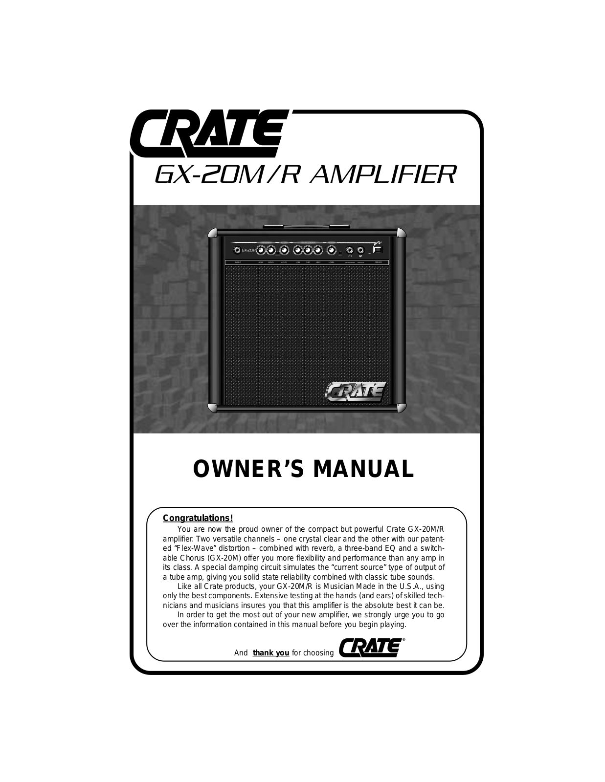 Crate Amplifiers GX-20M -R User Manual