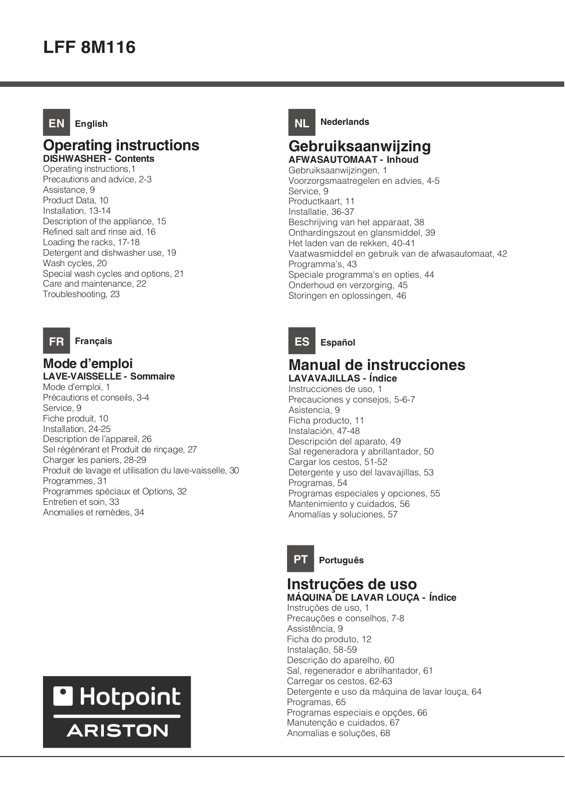 HOTPOINT/ARISTON LFF 8M116 EU User Manual