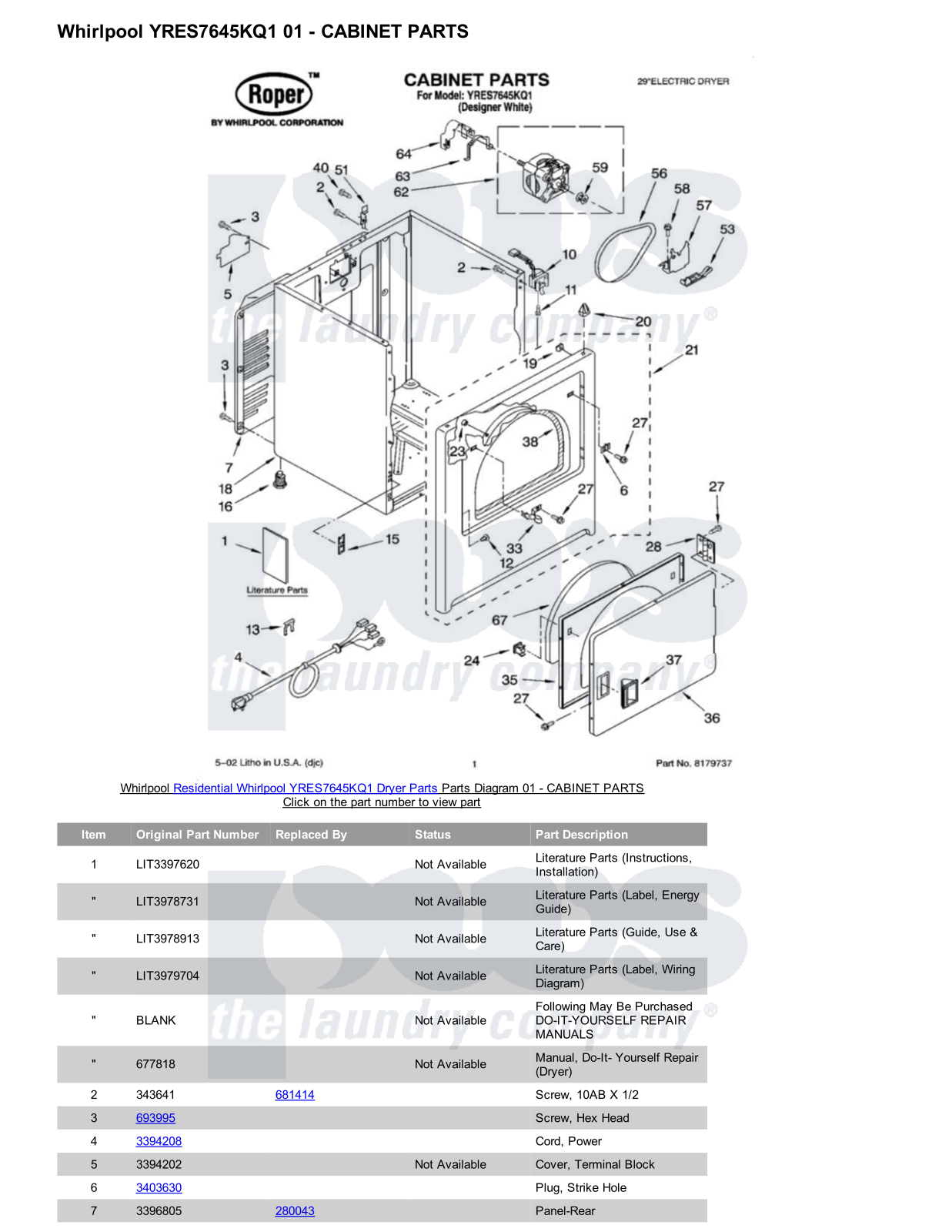 Whirlpool YRES7645KQ1 Parts Diagram