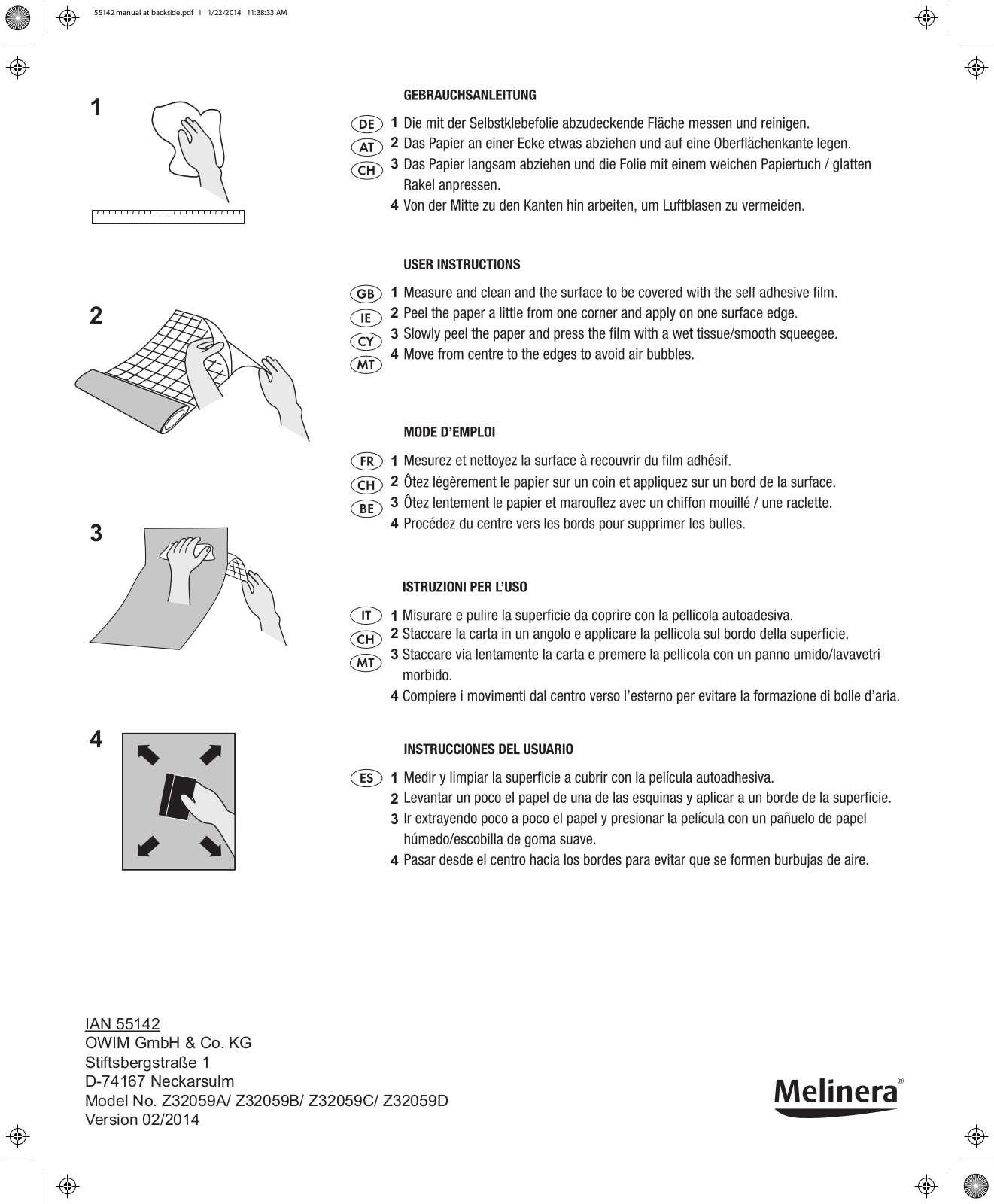 Melinera Z32059A, Z32059B, Z32059C, Z32059D User Manual