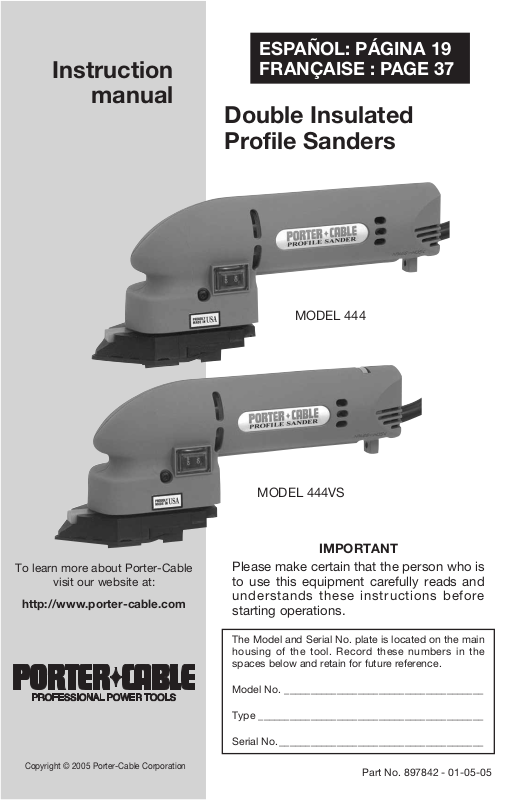 Porter-Cable 444vs, 444 User Manual