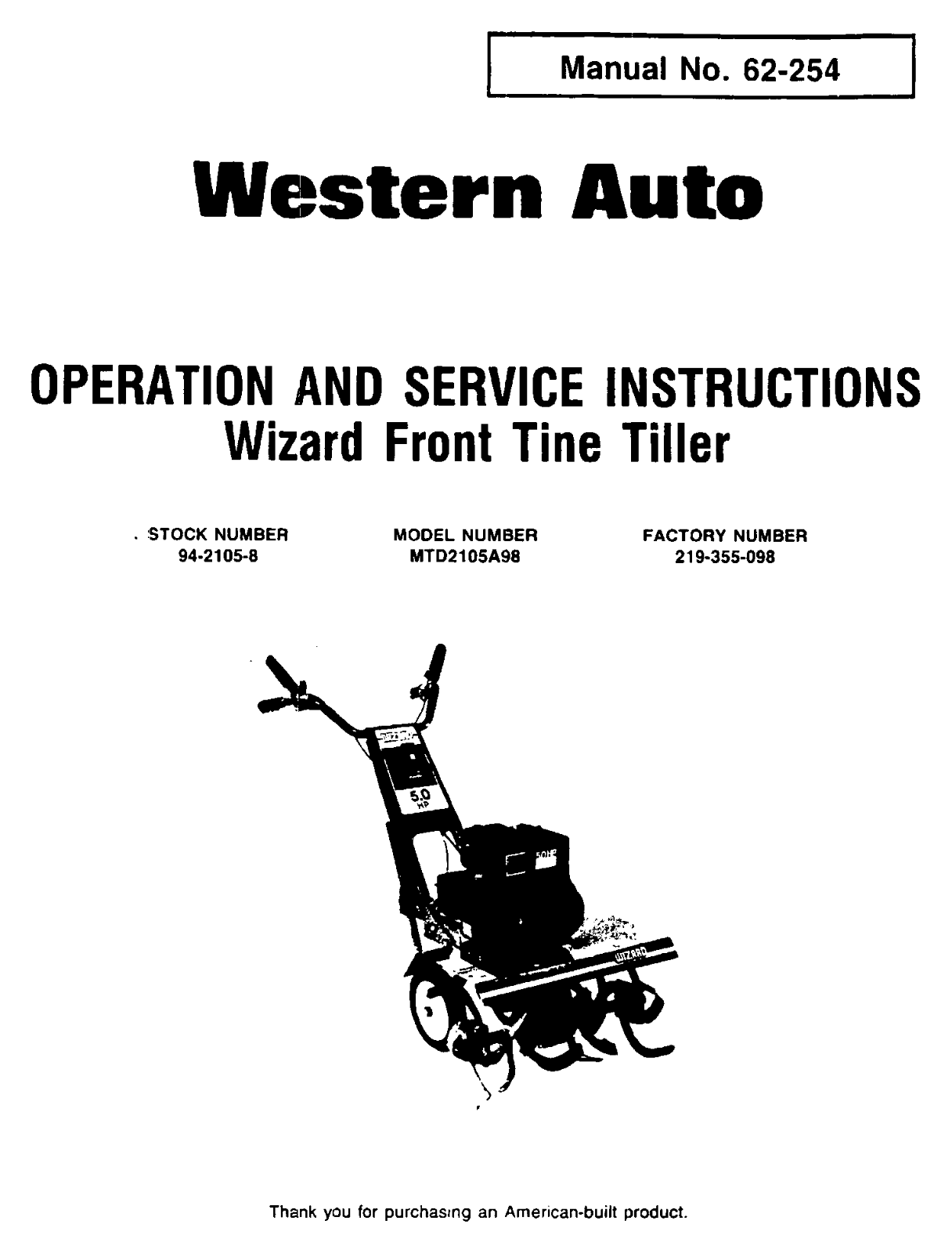 MTD 2105A98, 219-355-098 User Manual