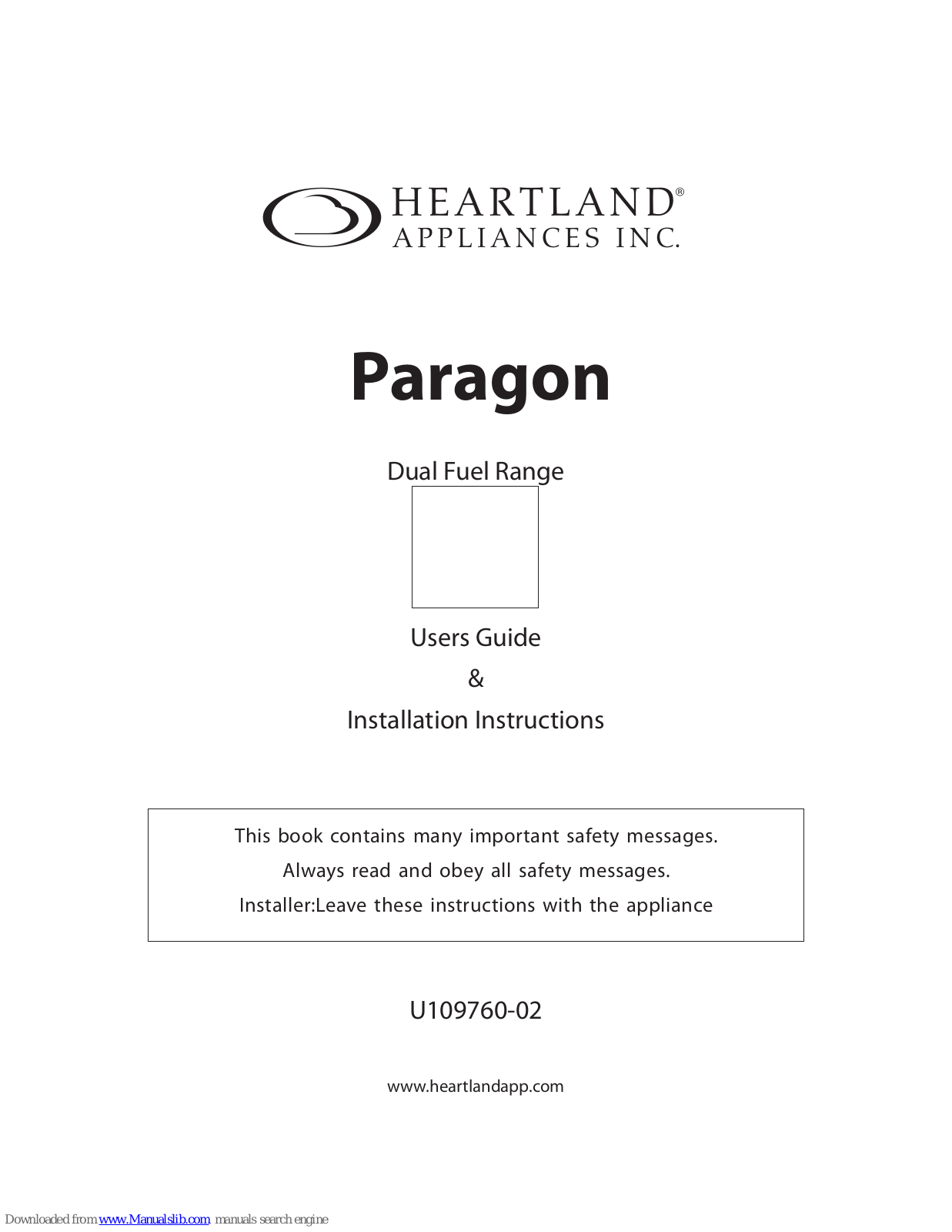 Heartland Appliances Paragon User Manual