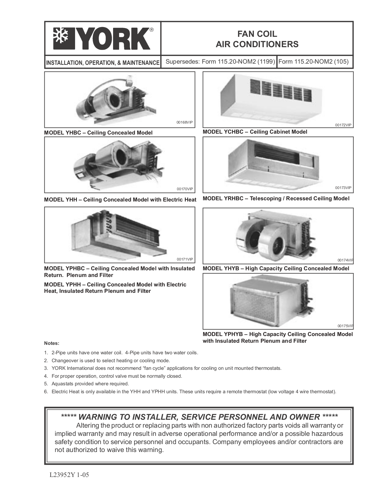 York YPHH, YCHBC, YRHBC, YPHYB, YHBC User Manual