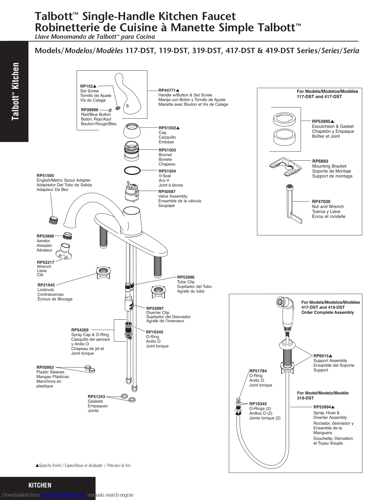 Delta Talbott 117-DST Series, Talbott 119-DST Series, Talbott 319-DST Series, Talbott 417-DST Series, Talbott 419-DST Series Parts Manual