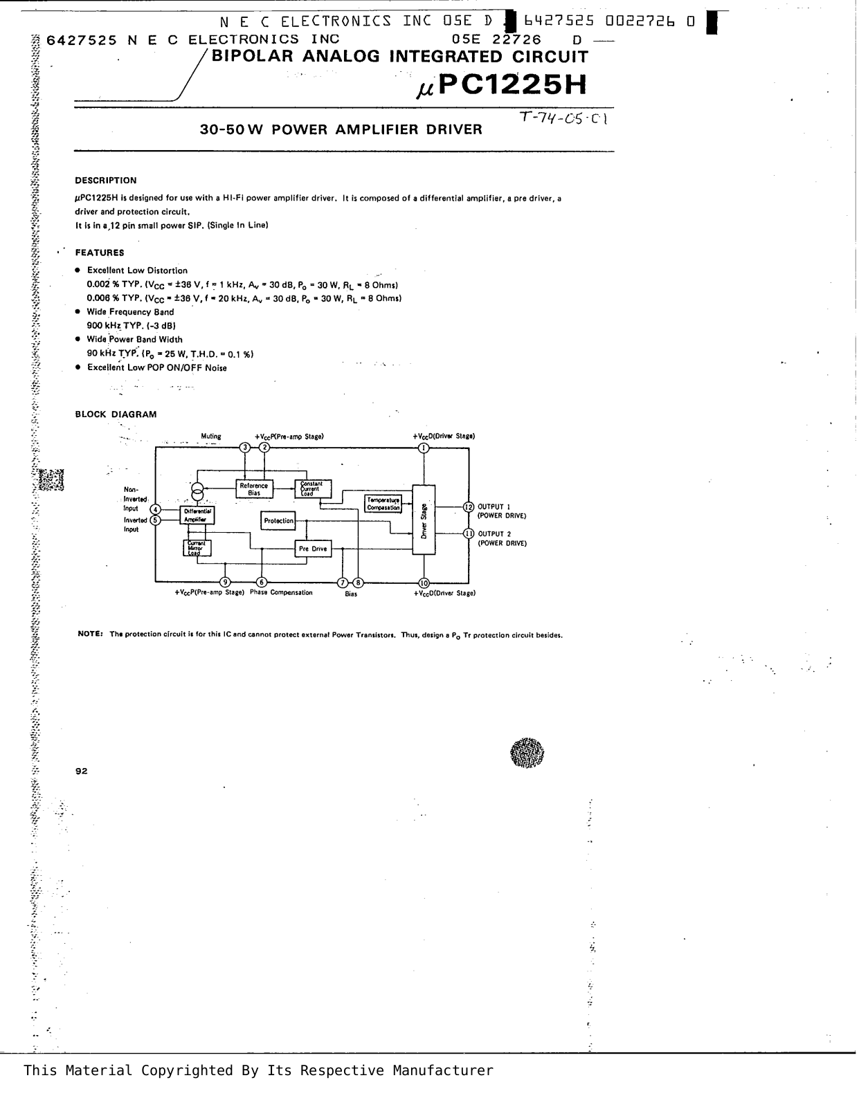 NEC uPC1225H Datasheet