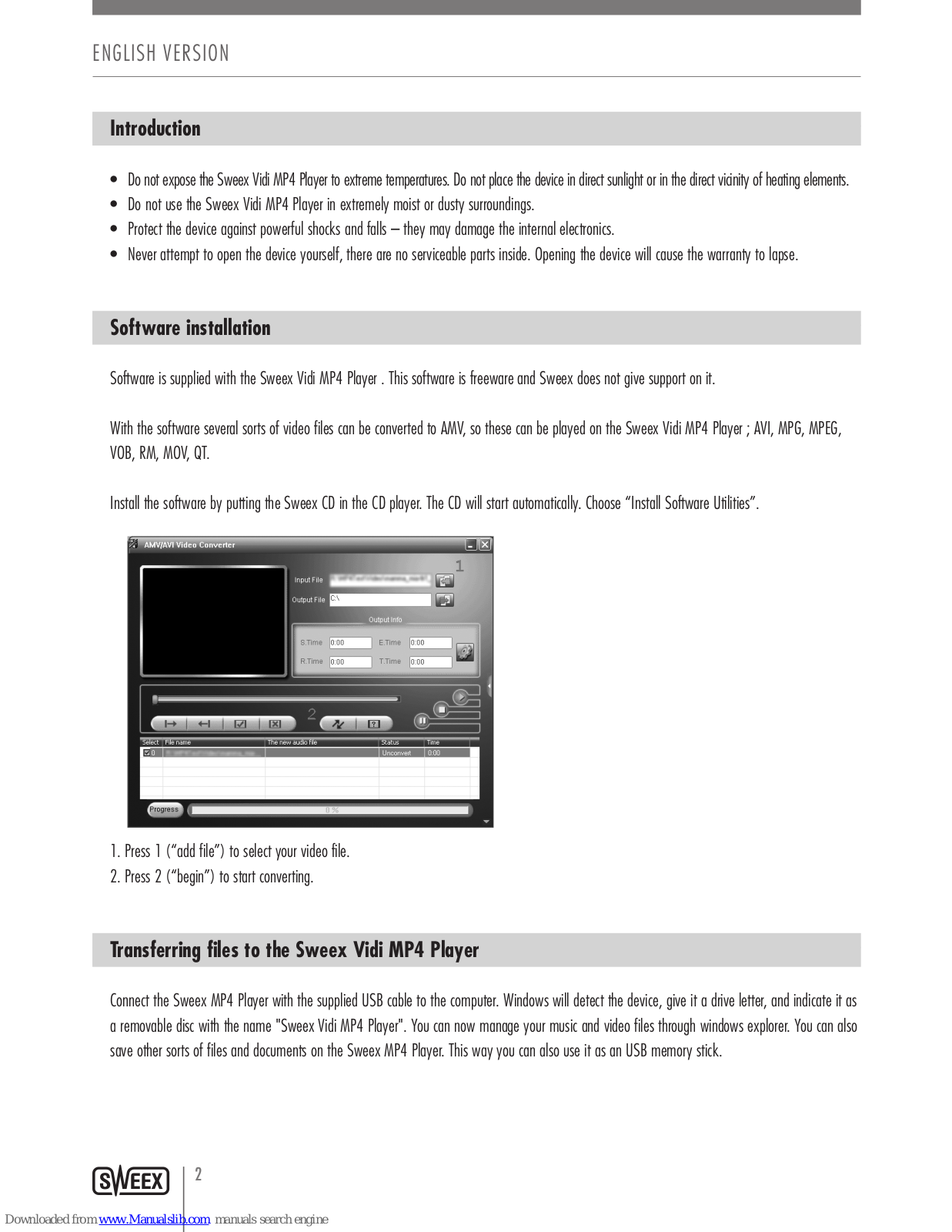 SWEEX MP460 - QUICK_START_GUIDE, MP471 - QUICK_START_GUIDE, RAVE, Vidi Introduction Manual