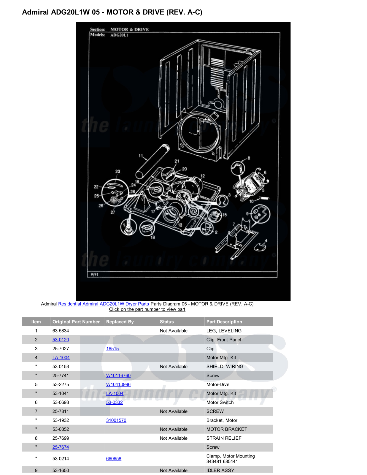 Admiral ADG20L1W Parts Diagram