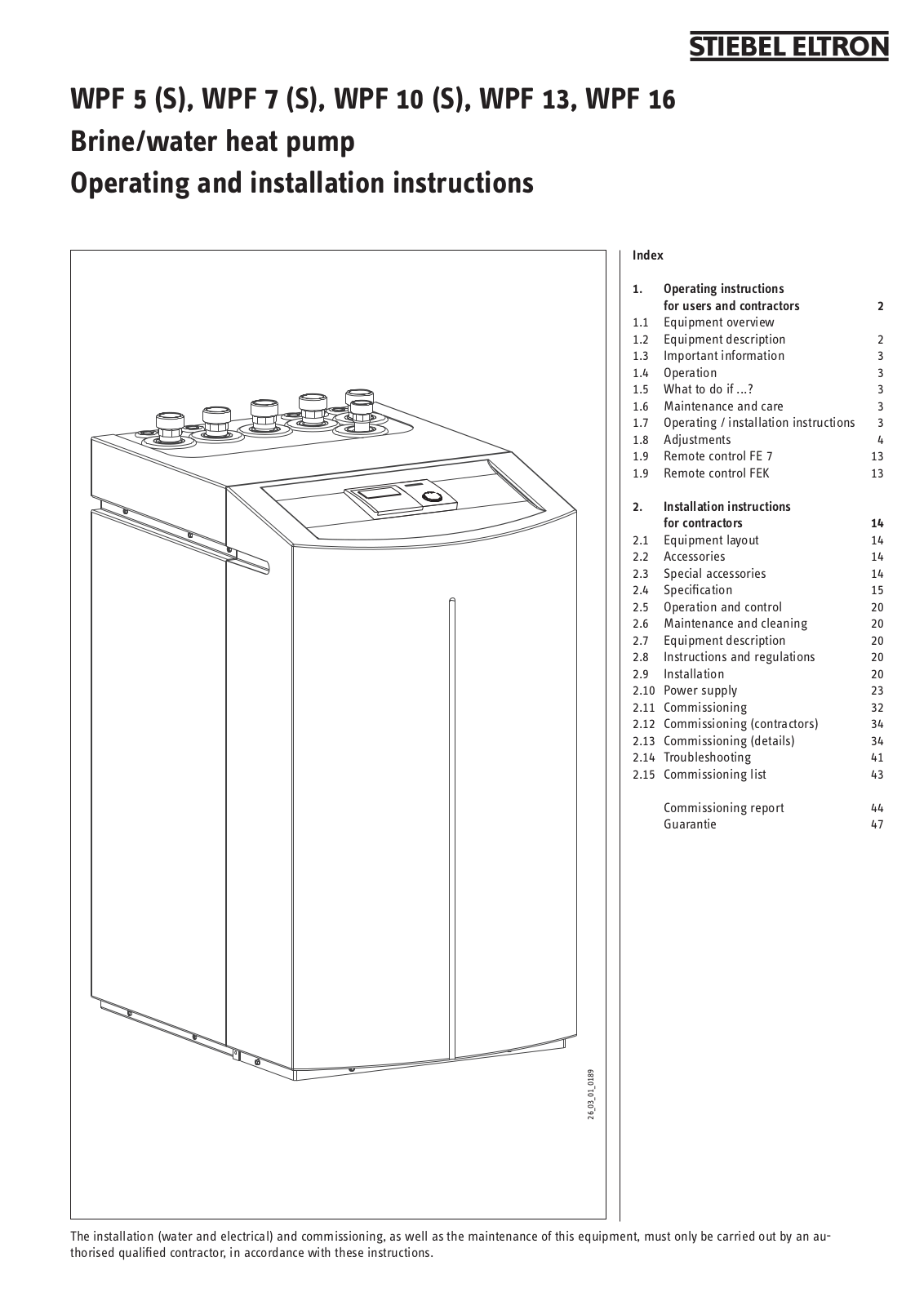 STIEBEL ELTRON WPF 5 S, WPF 7, WPF 5, WPF 7 S, WPF 10 S Operating And Installation Instructions