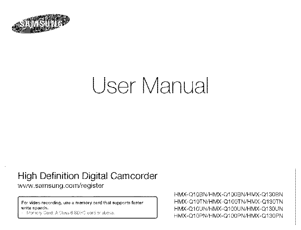 Samsung HMX-Q10TNI, HMX-Q10UNI, HMX-Q10BNI, HMX-Q100BNI, HMXOQ130BN User Manual