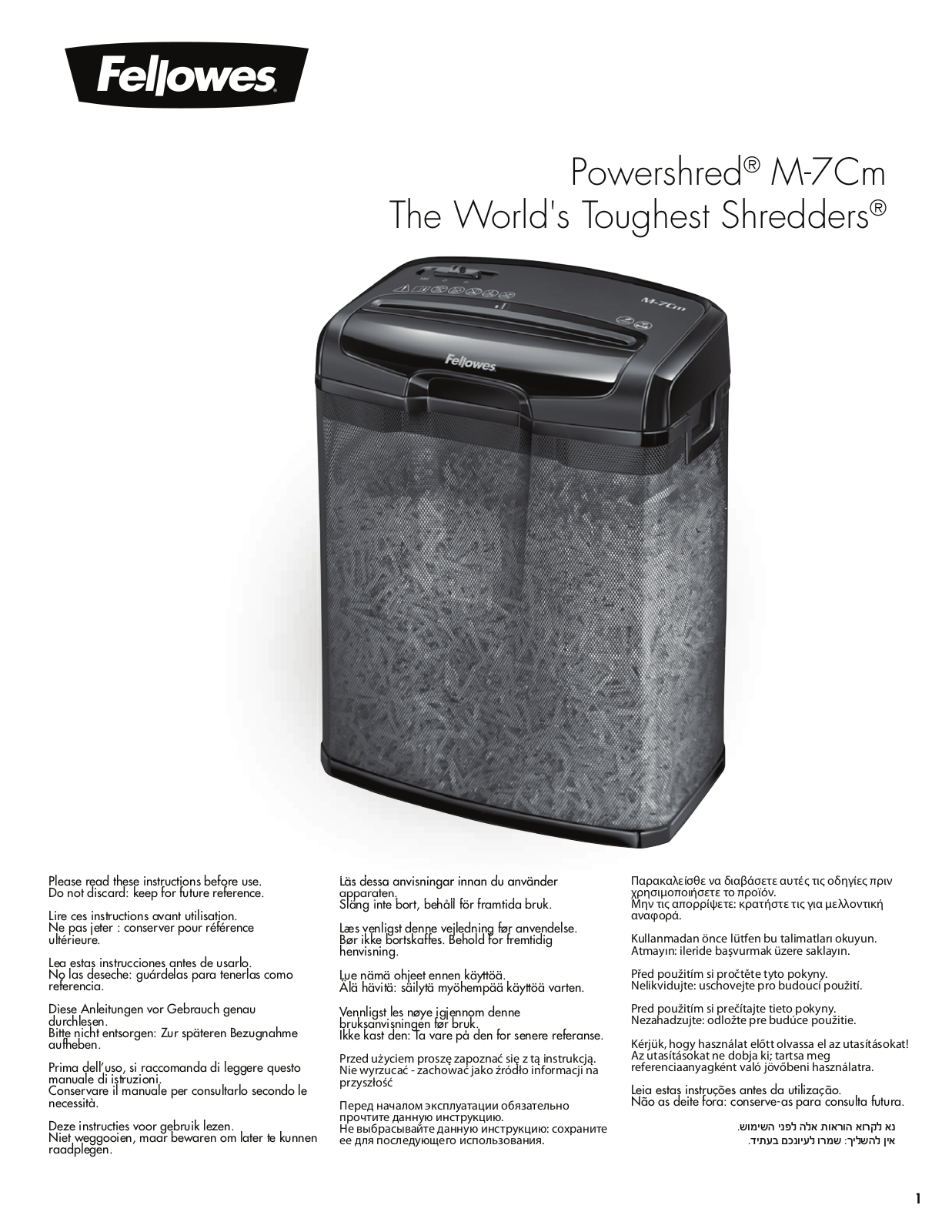 Fellowes Powershred M-7Cm User Manual